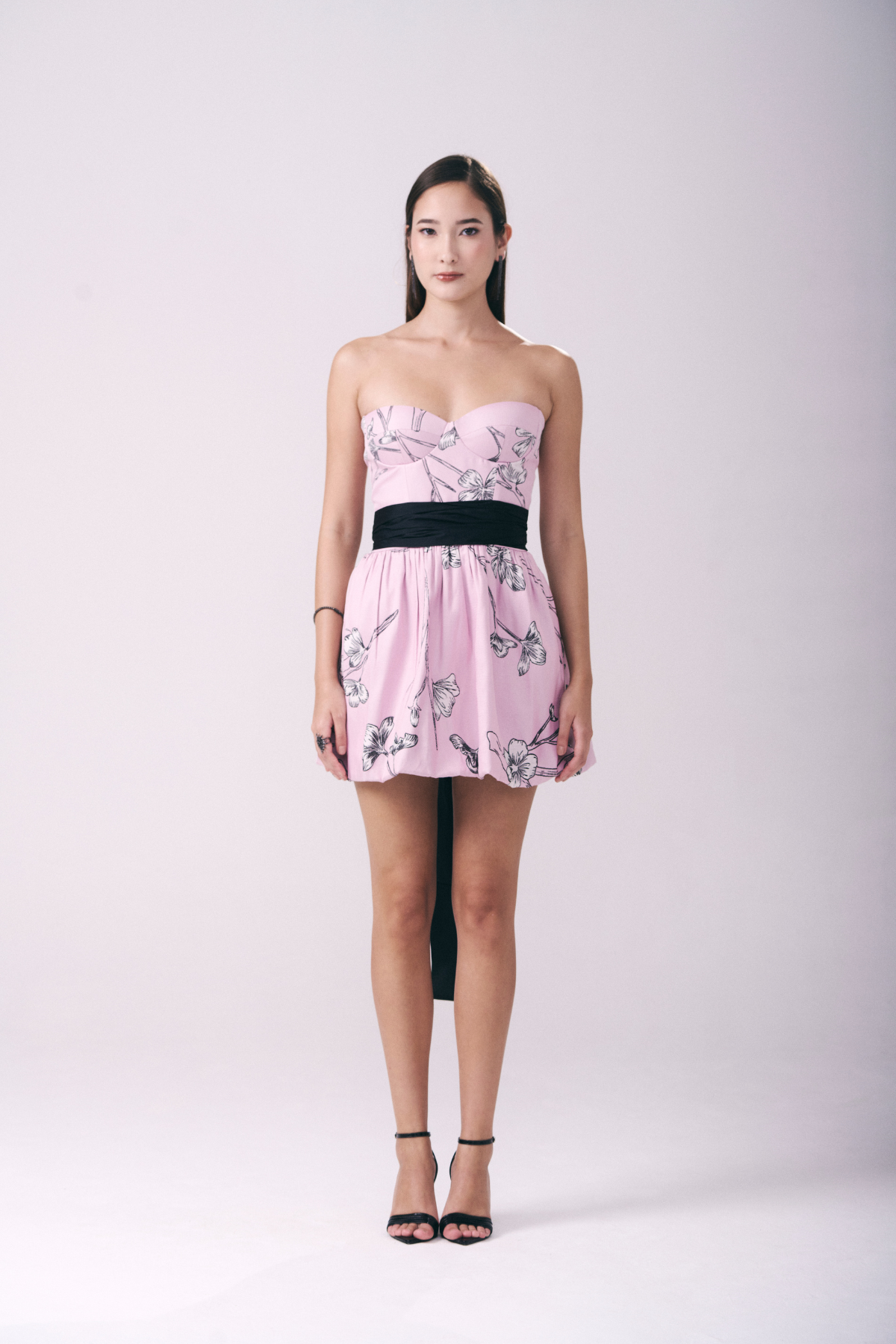 Vestido Mini Balonê Em Jacquard Estampa Cerejeira