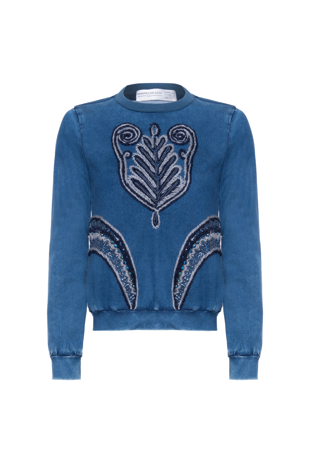 Moletom Denim Bordado Mangas Longas