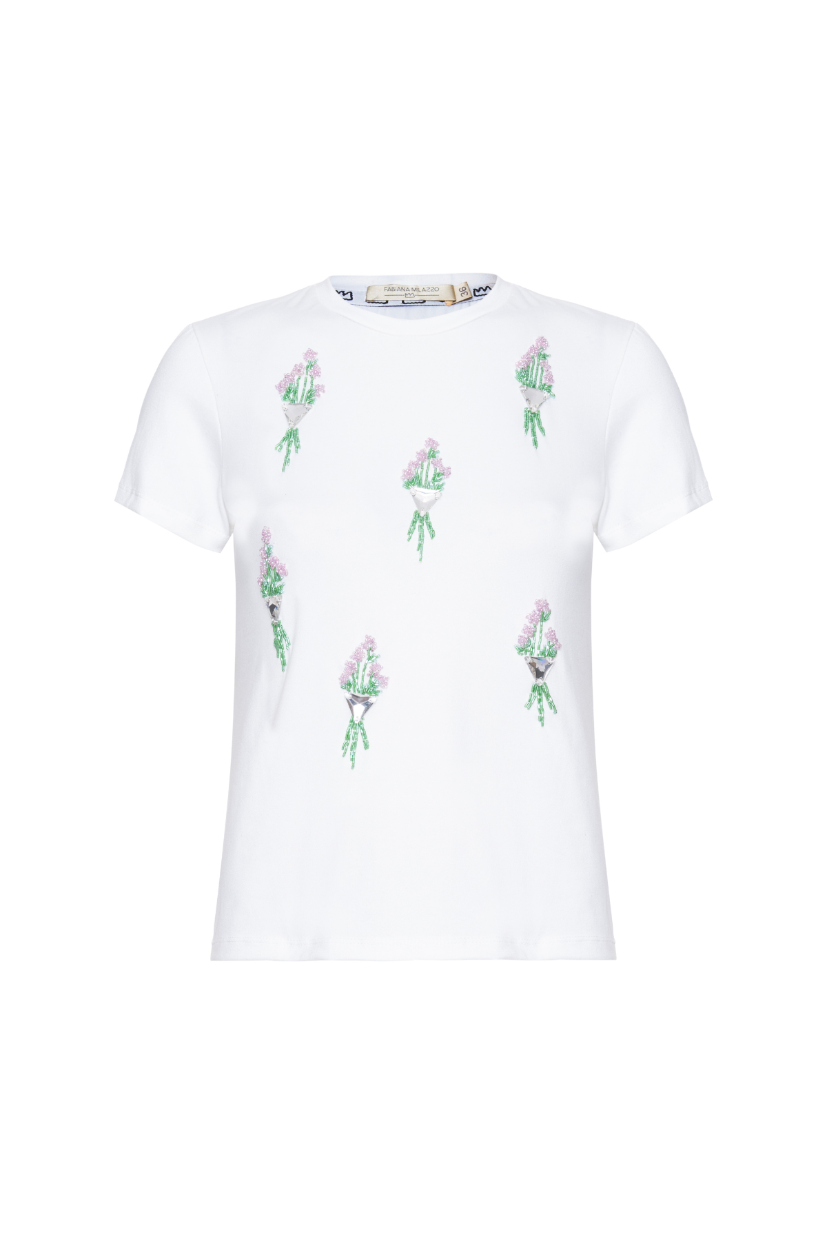 T-Shirt Algodão Pima Bordado Buquês