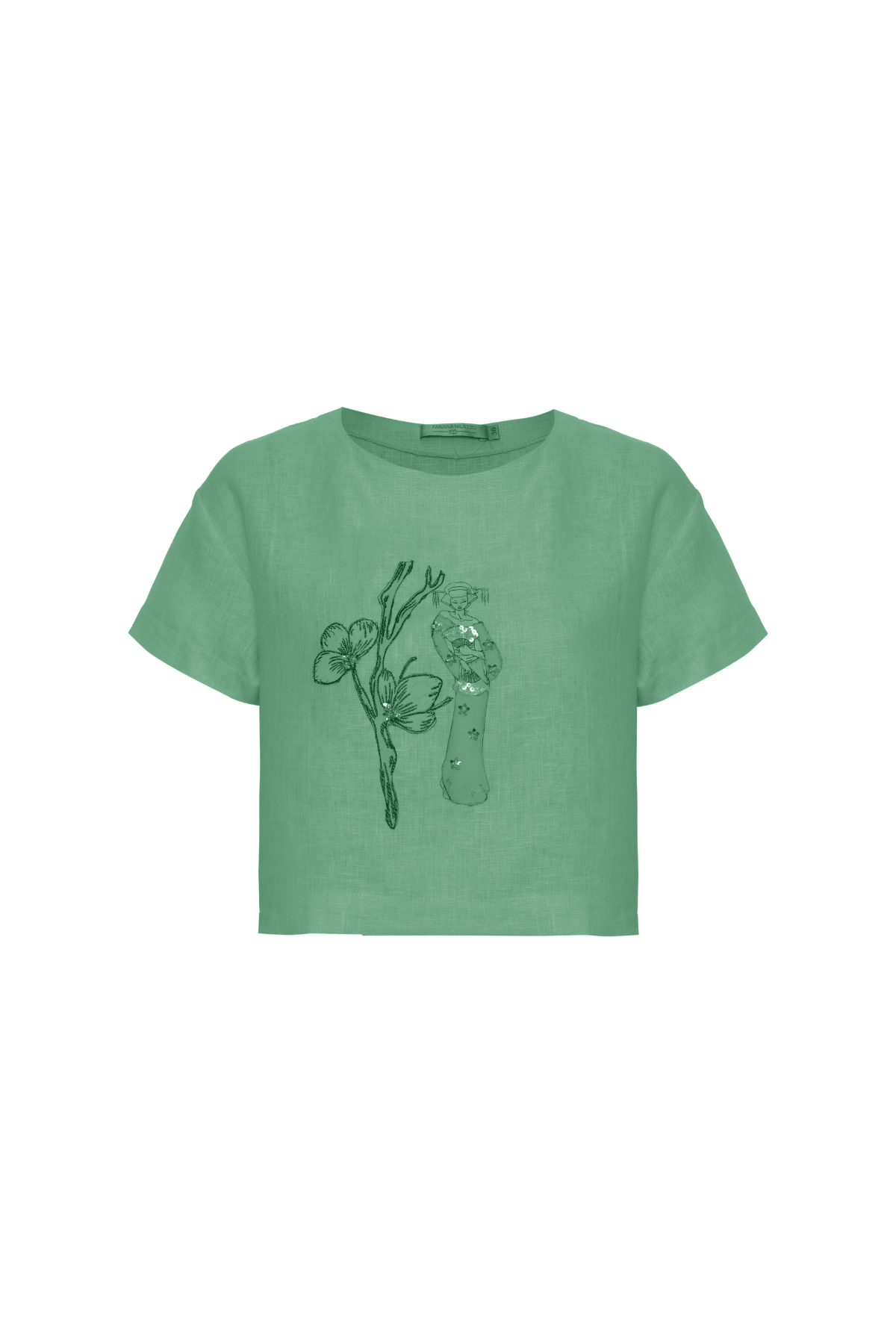 T-Shirt Linho Bordado Gueixa