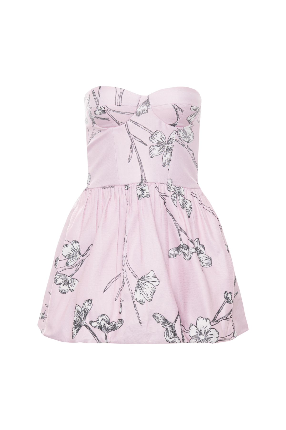 Vestido Mini Balonê Em Jacquard Estampa Cerejeira