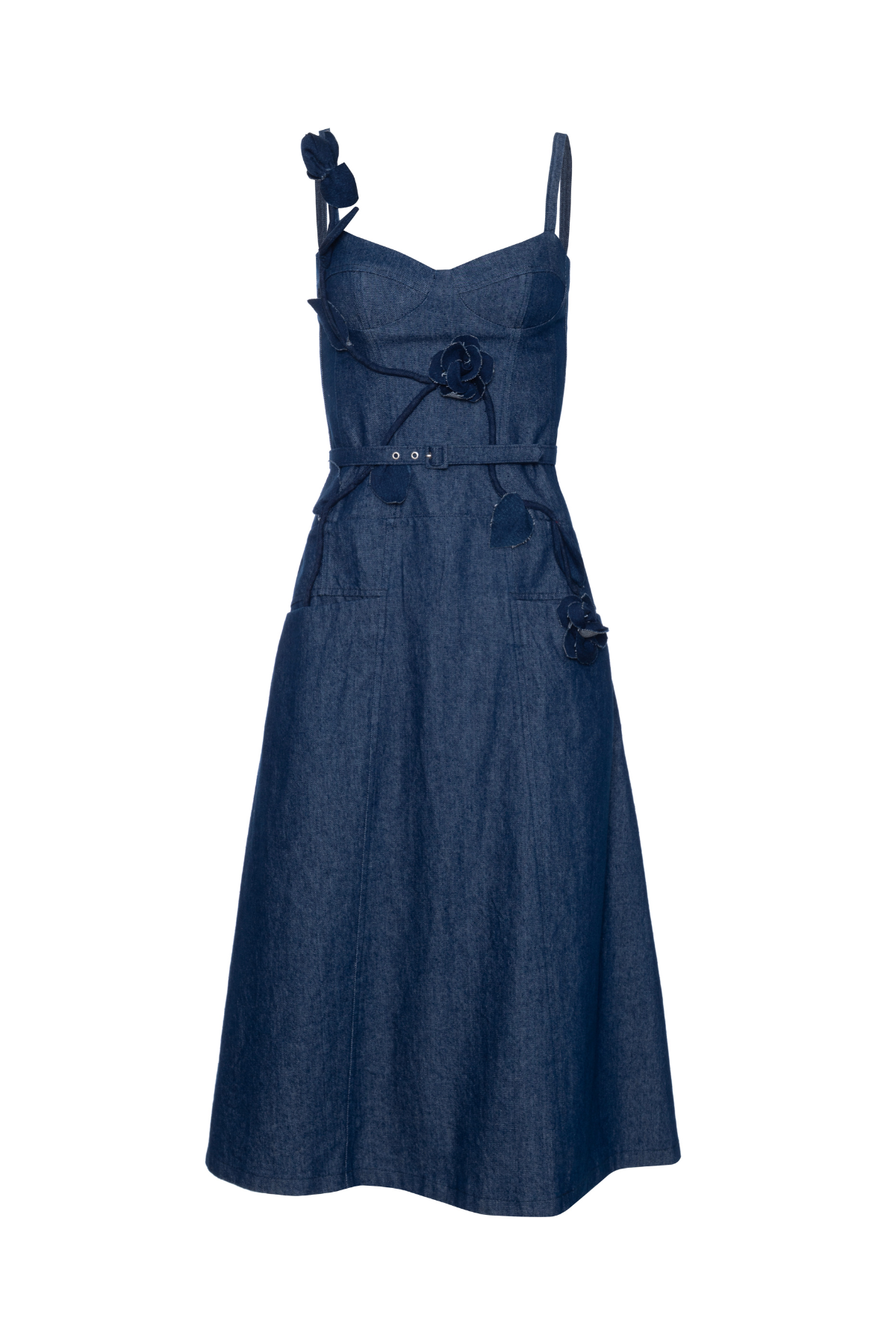 Vestido Midi Bordado em Defender Monte Castelo com Decote Coração