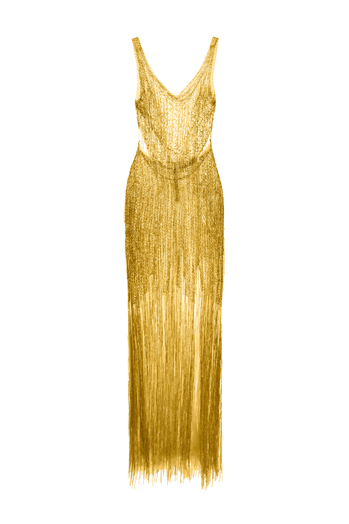 Vestido Longo Bordado Franjas Decote Em V