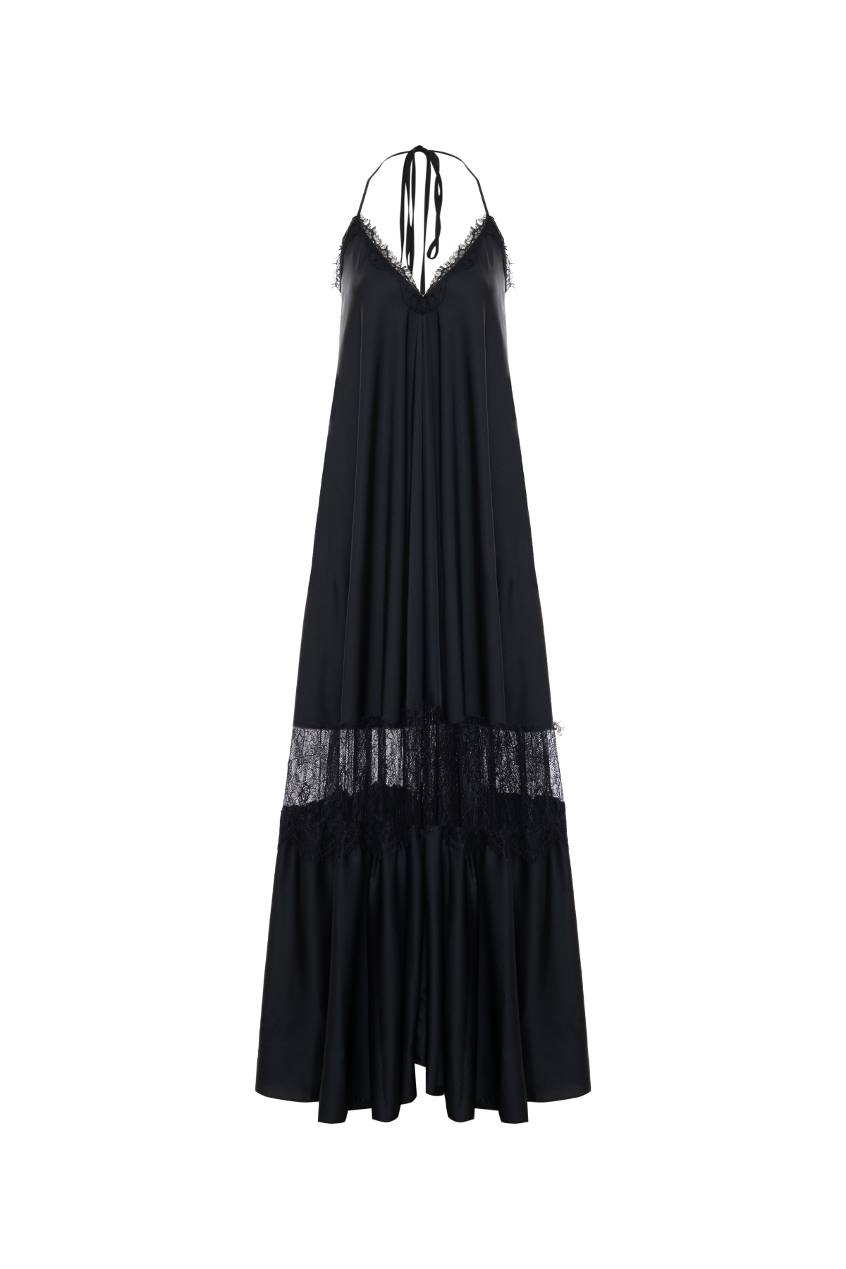 Vestido Longo Cetim Decote V E Renda