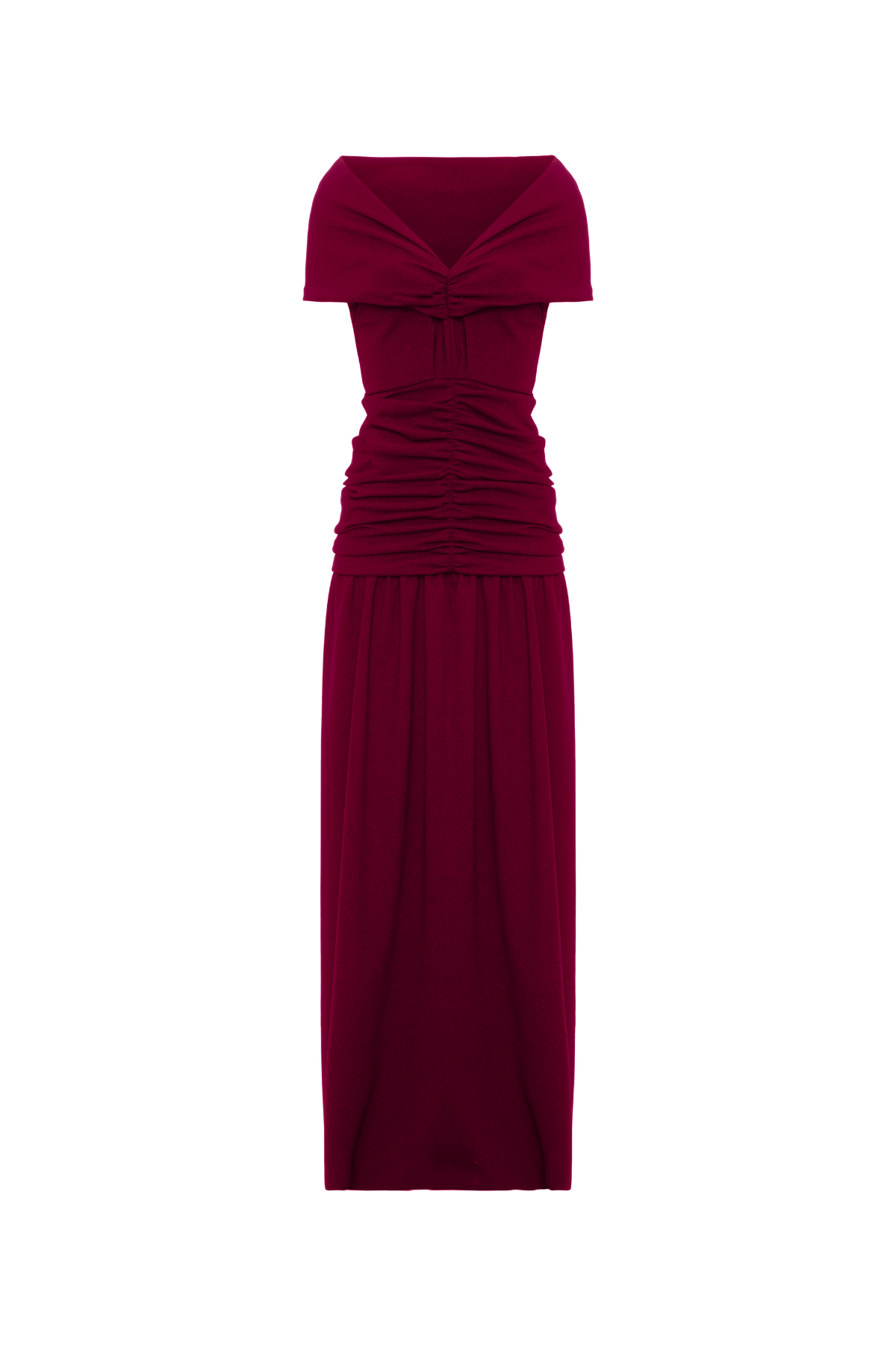 Vestido Longo Ombro A Ombro Drapeada Cintura