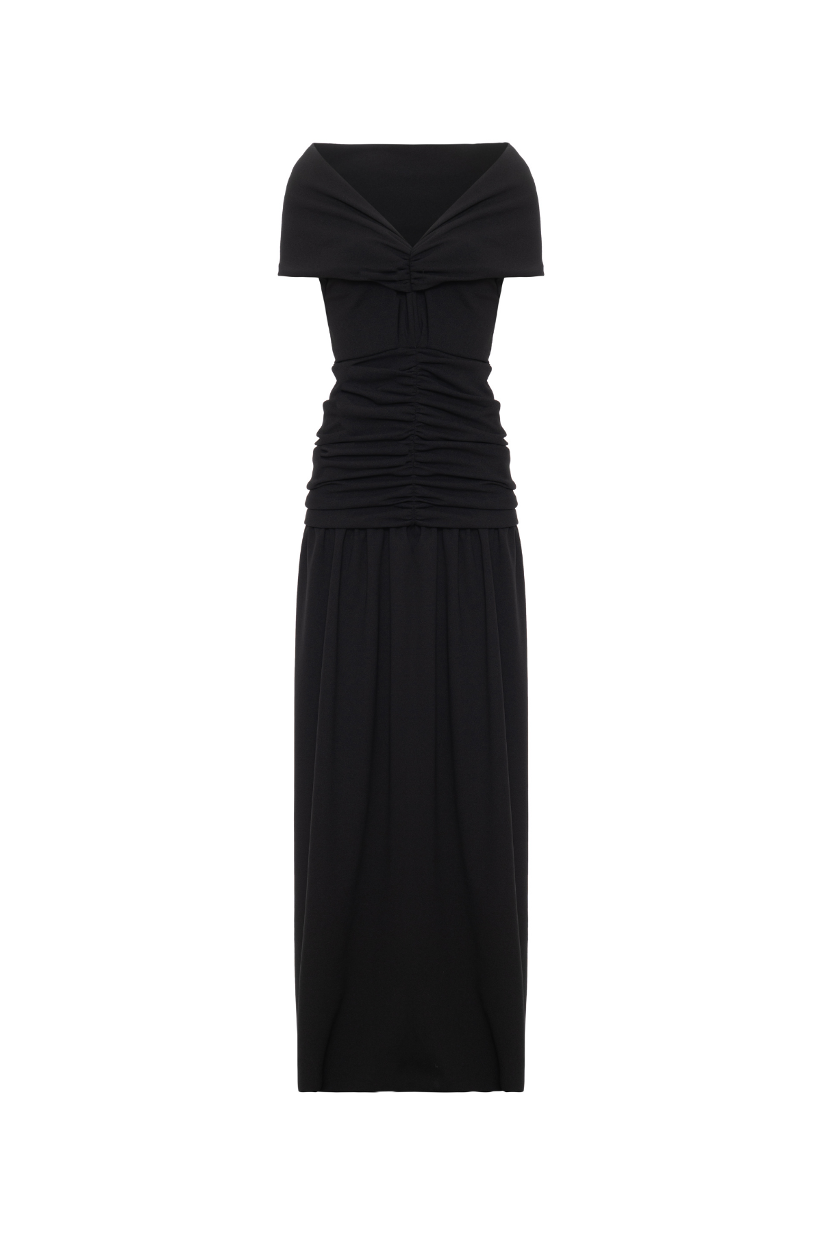 Vestido Longo Ombro A Ombro Drapeada Cintura