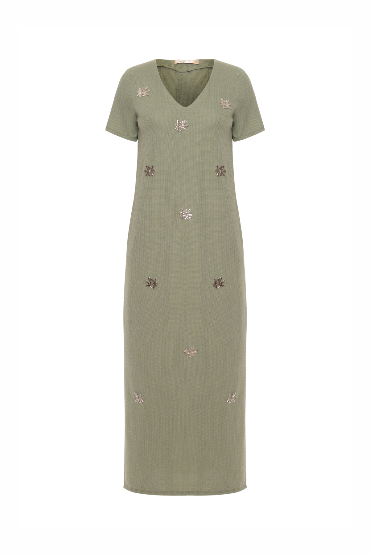 Vestido Mídi Malha Honey Aplicação Ideograma Sakura