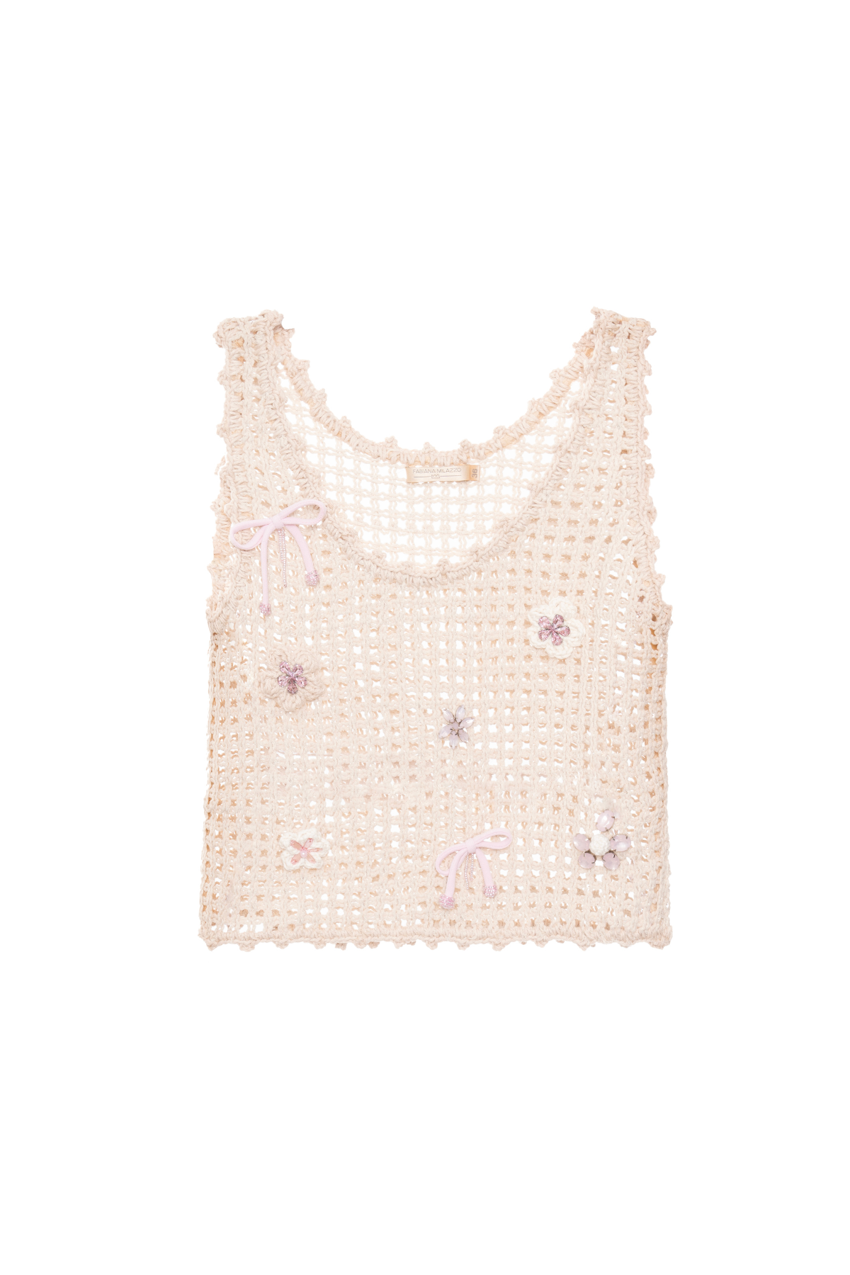 Regata Crochê Aplicação Bordados Flores De Cerejeira E Laços