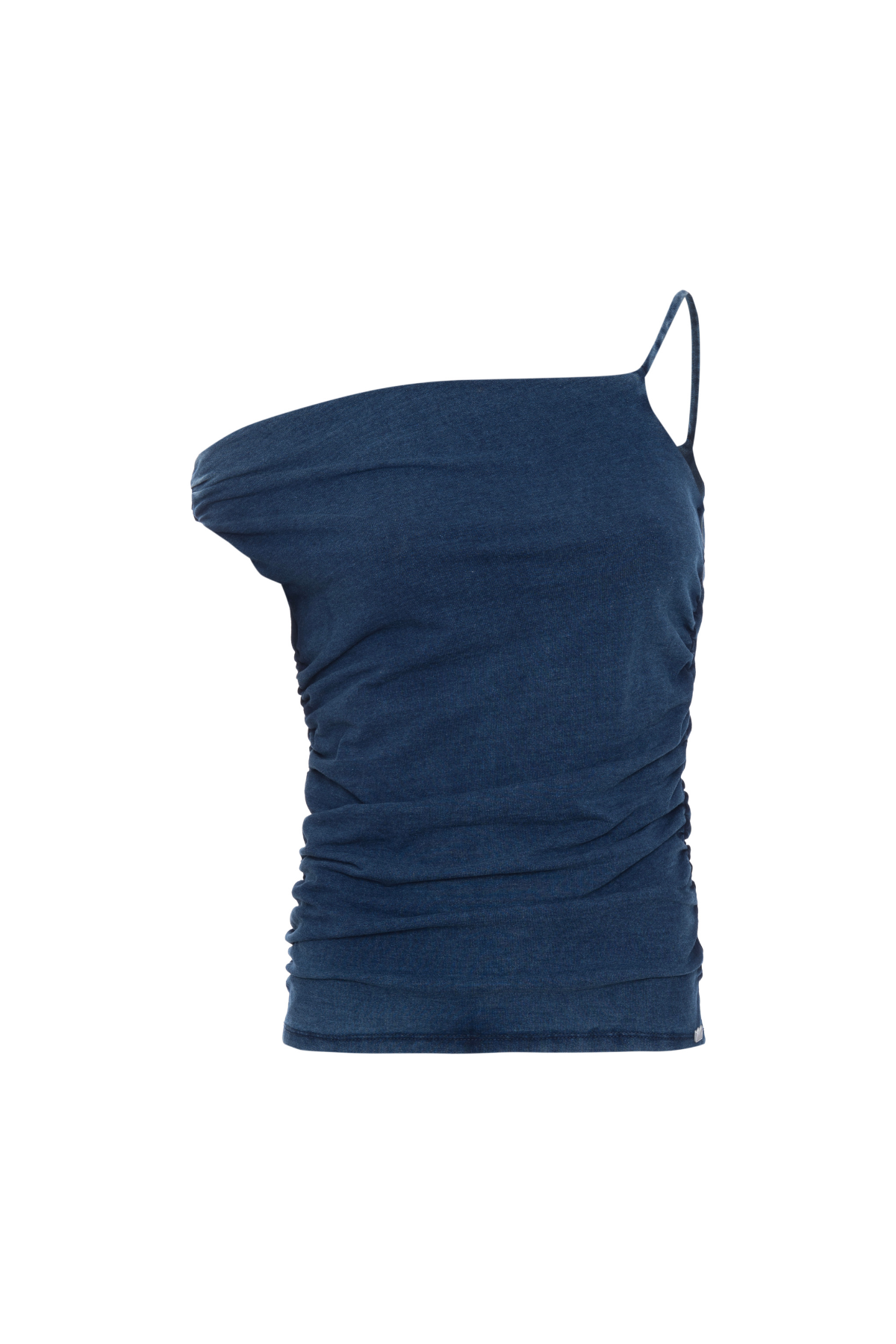 Blusa Jeans Ombro Único Drapeado