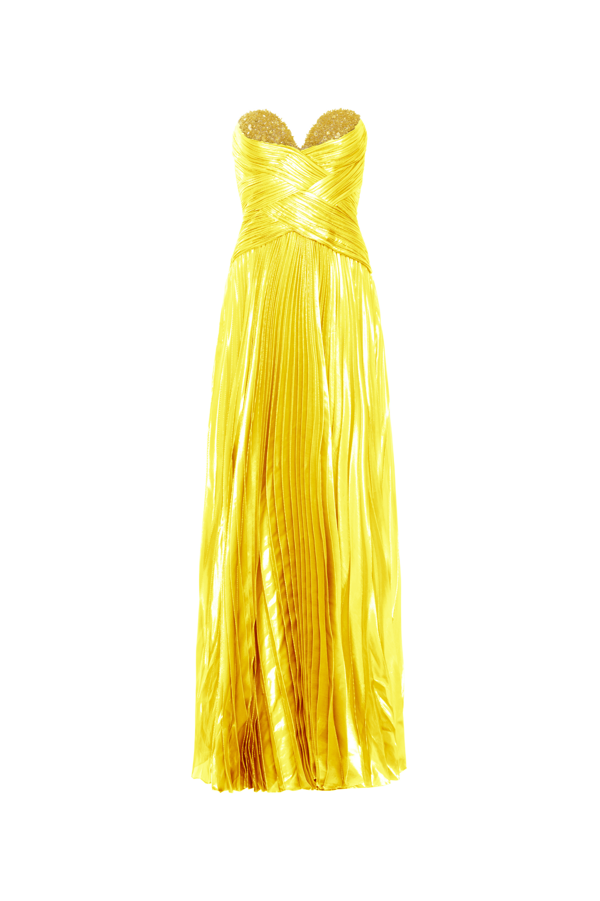 Vestido Longo Seda Metalizada Drapeado E Bordado No Busto