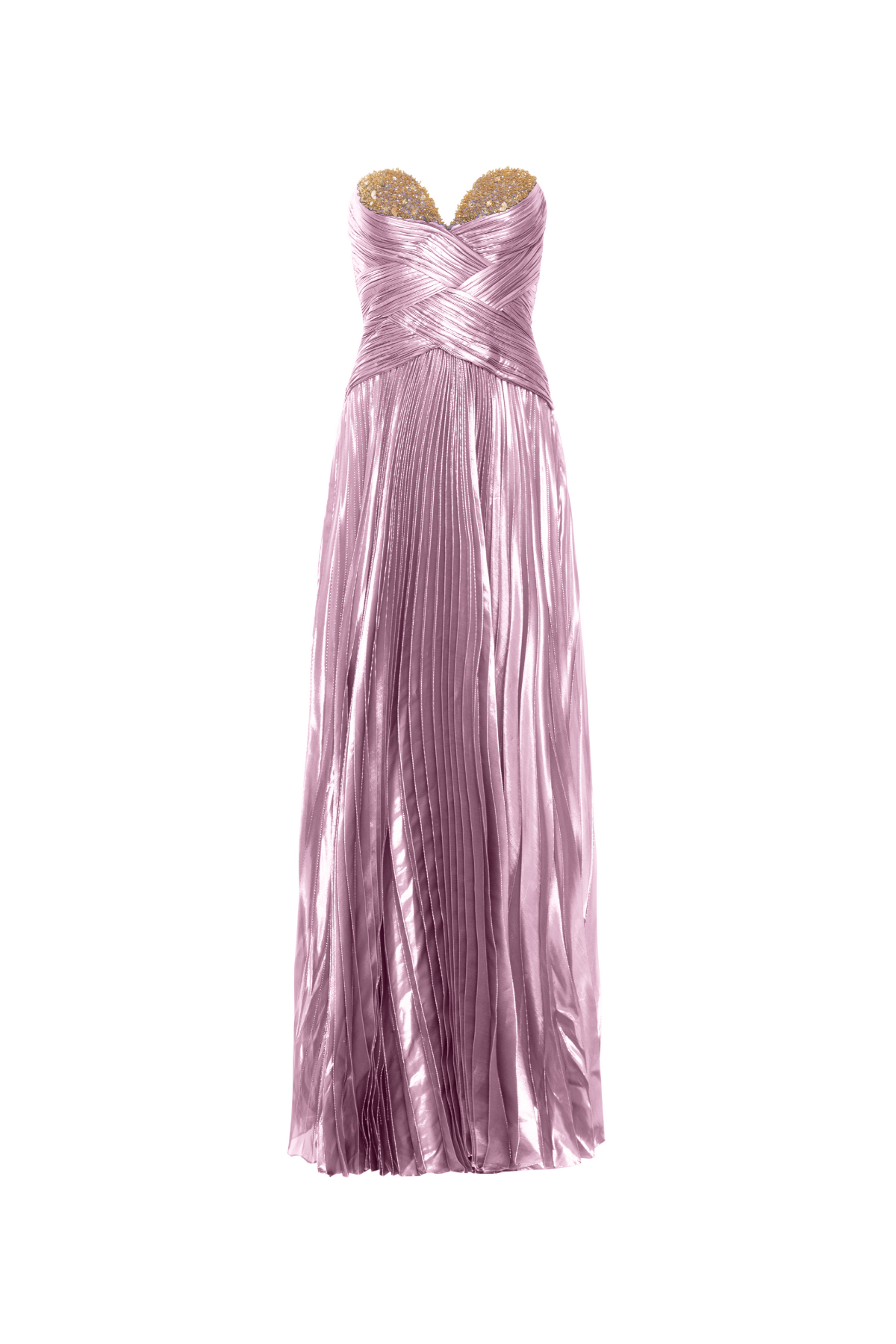 Vestido Longo Seda Metalizada Drapeado E Bordado No Busto