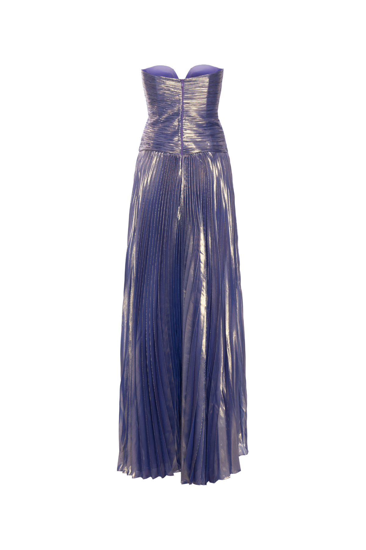 Vestido Longo Seda Metalizada Drapeado E Bordado No Busto
