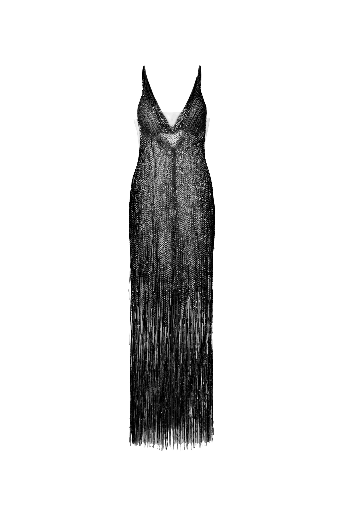 Vestido Longo Bordado Saia Franjas