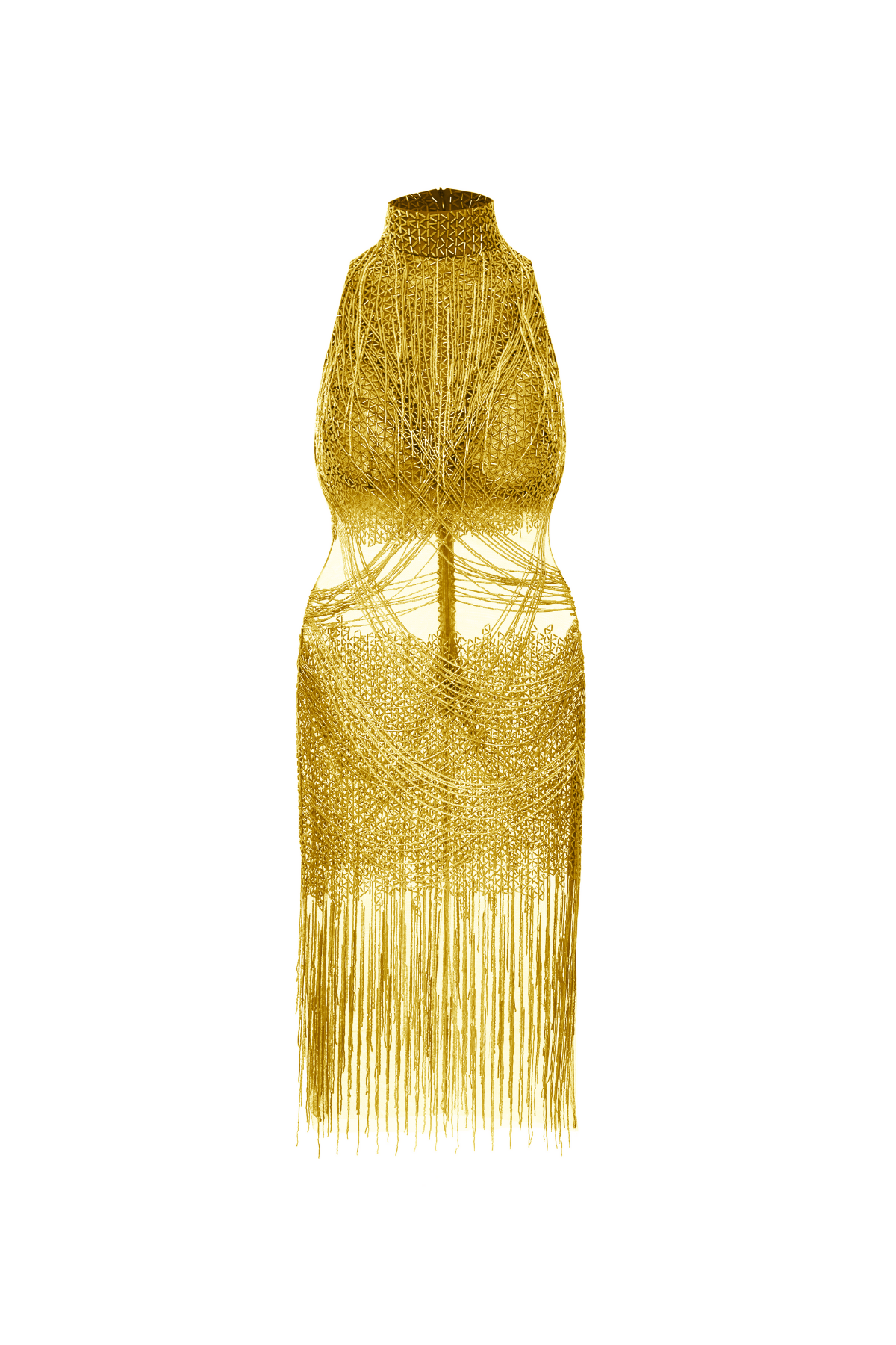 Vestido Mídi Gola Alta Bordado