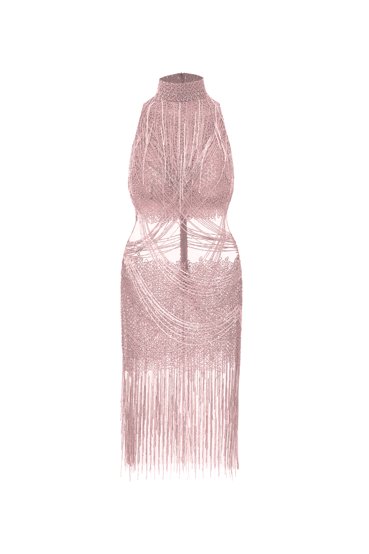 Vestido Mídi Gola Alta Bordado