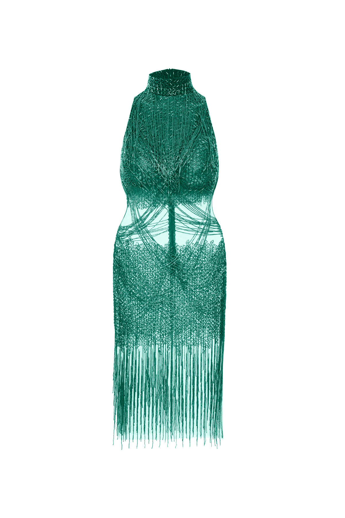 Vestido Mídi Gola Alta Bordado