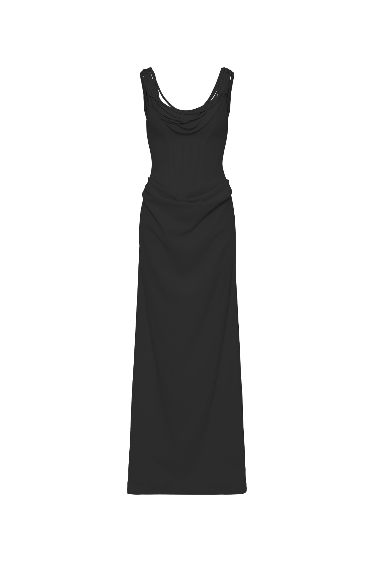 Vestido Longo Crepe Alças E Franjas