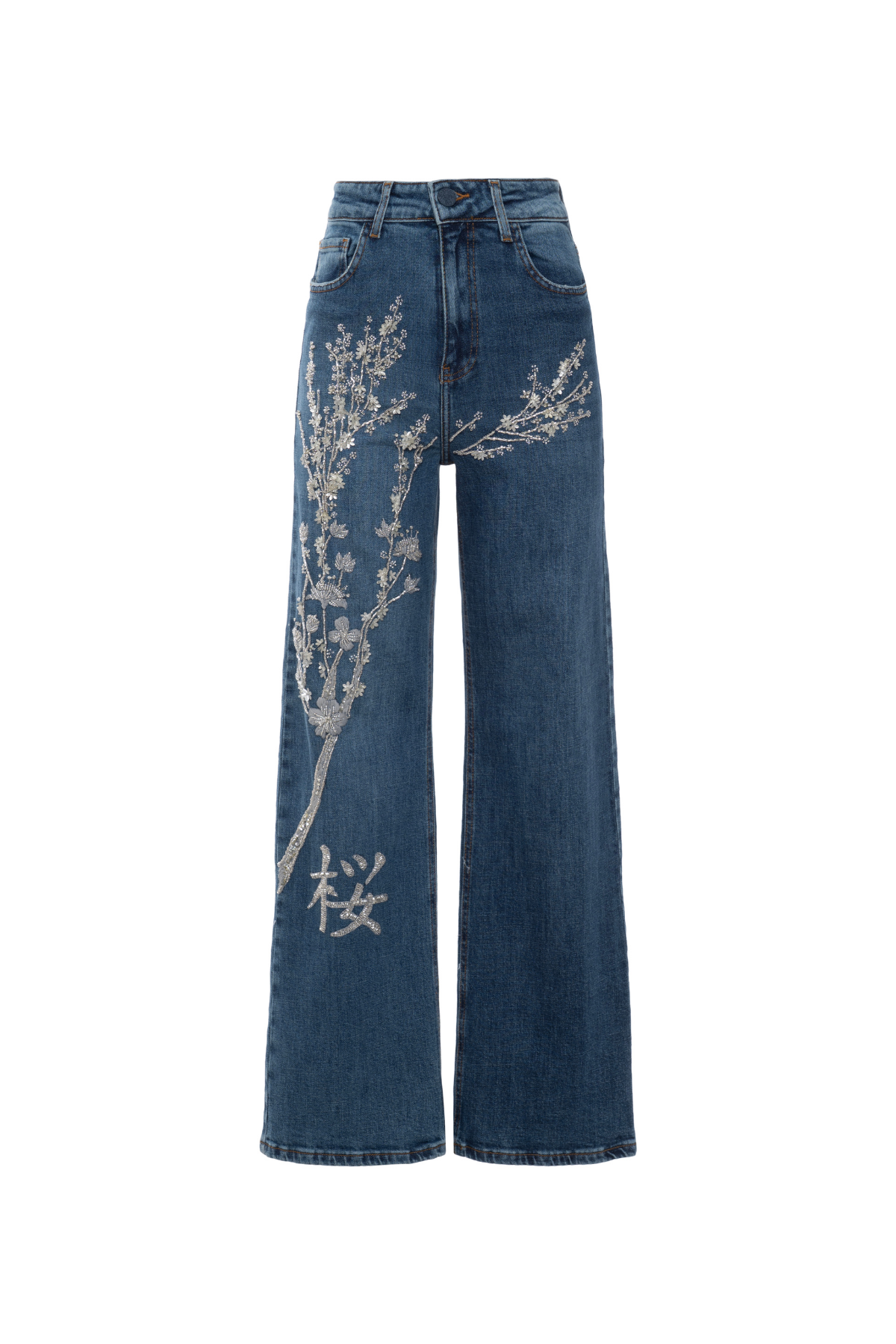 Calça jeans Reta Bordado Cerejeira