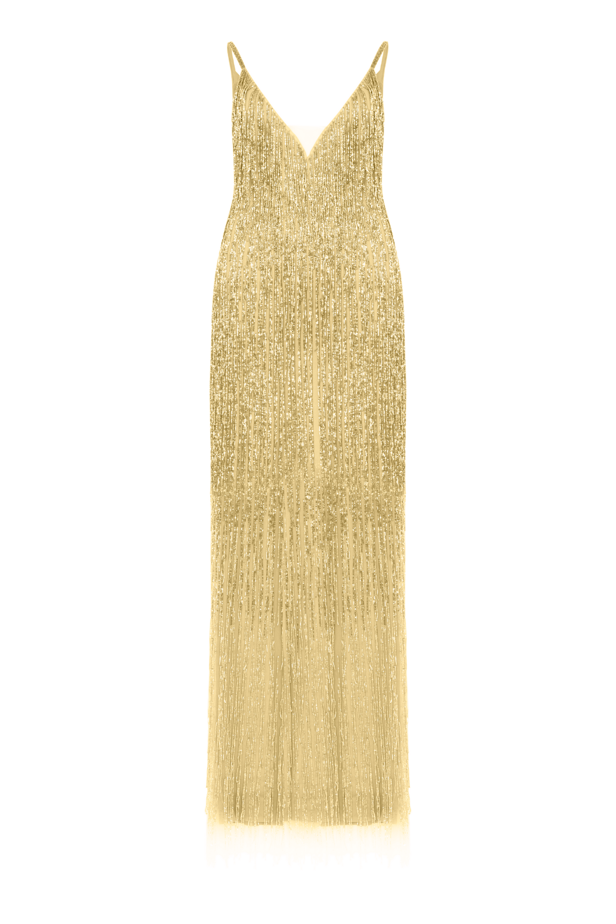 Vestido Longo Bordado Com Franjas