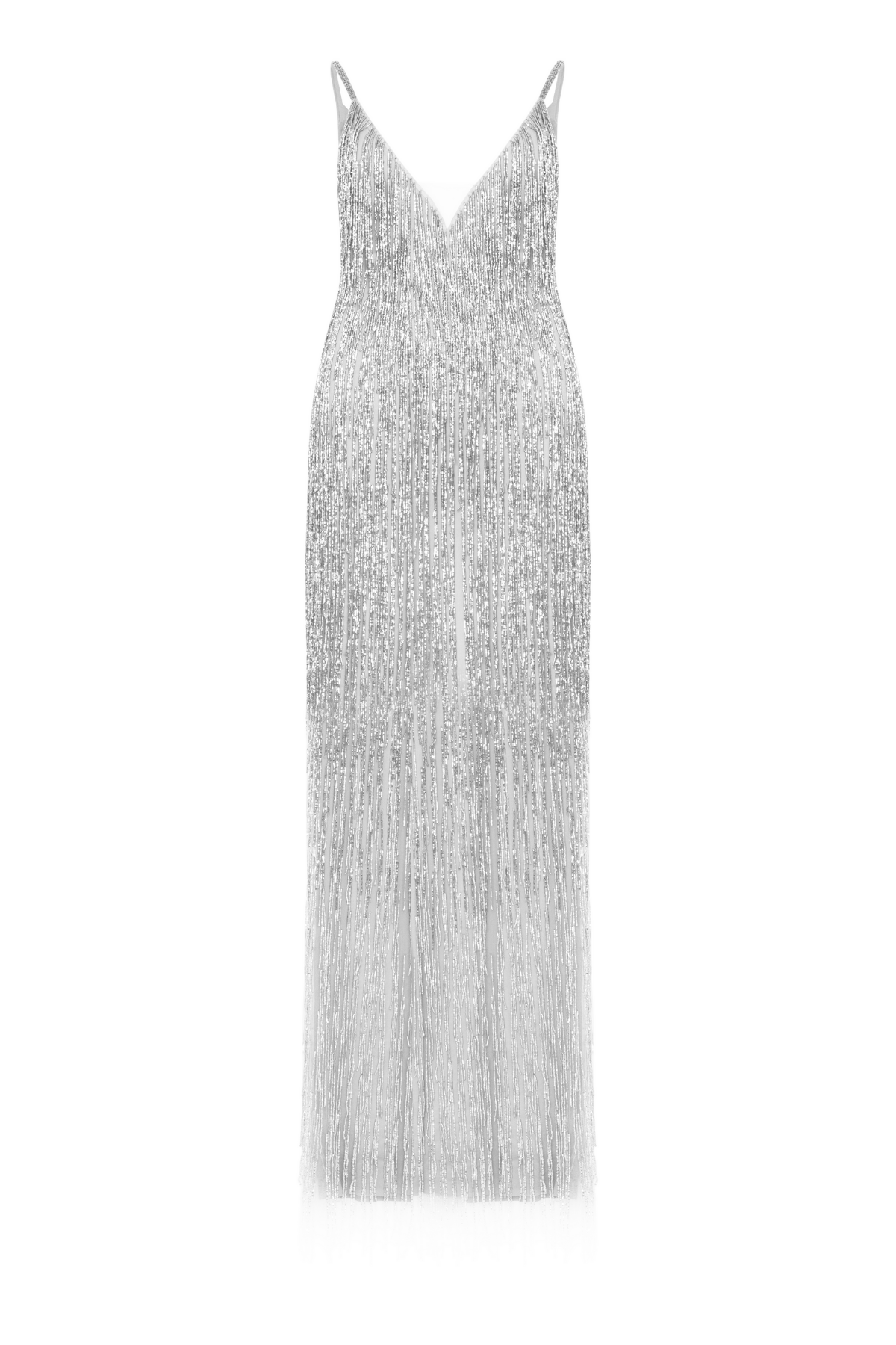 Vestido Longo Bordado Com Franjas
