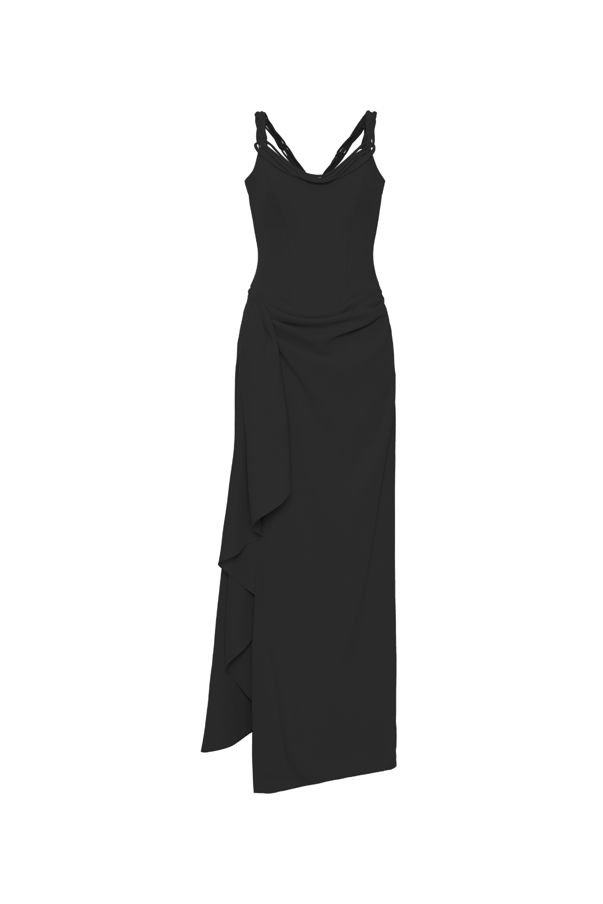 Vestido Longo Crepe Corpo Estruturado