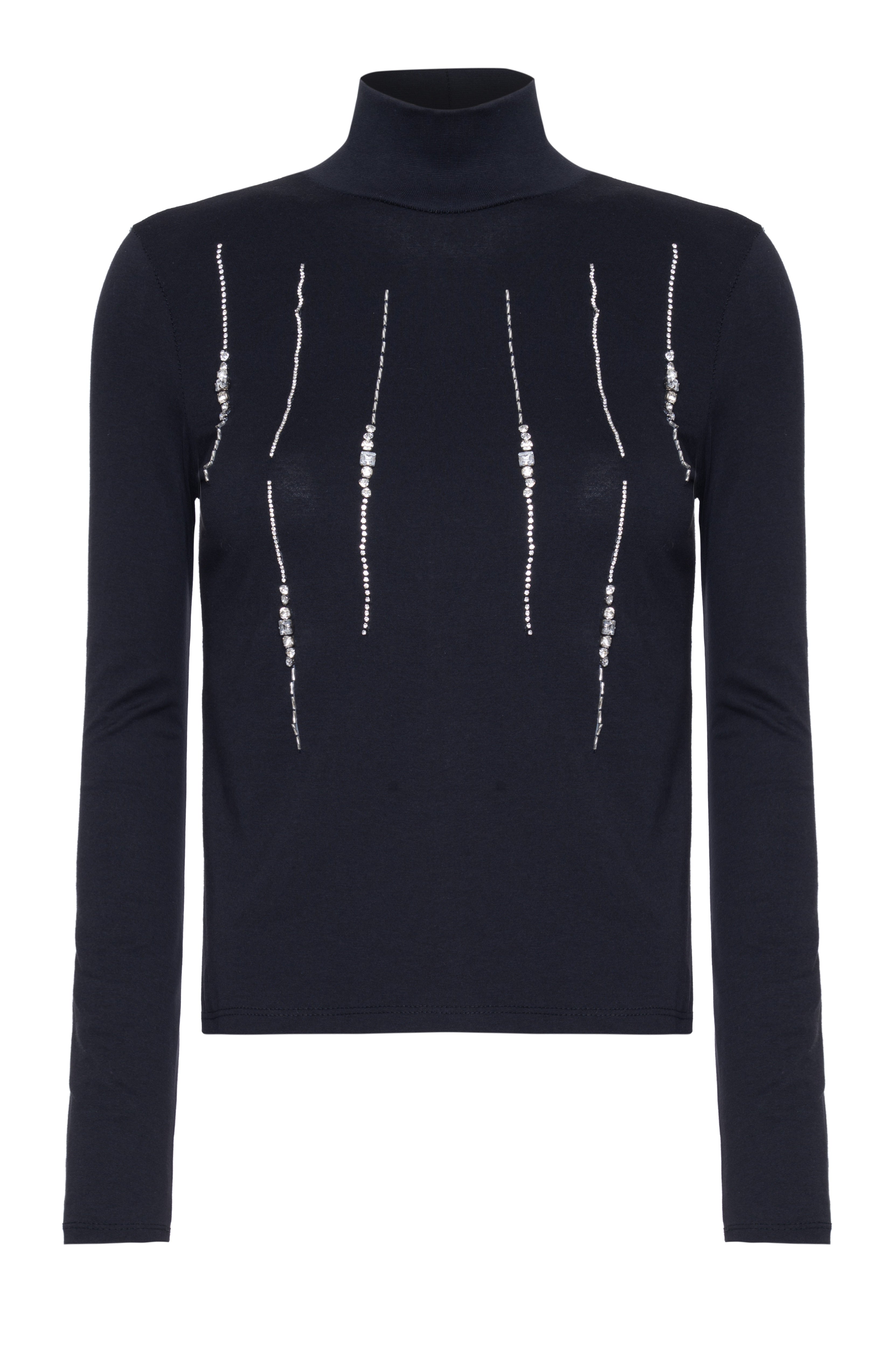 Blusa Bordada Malha Pima Gola Alta Mangas Longas