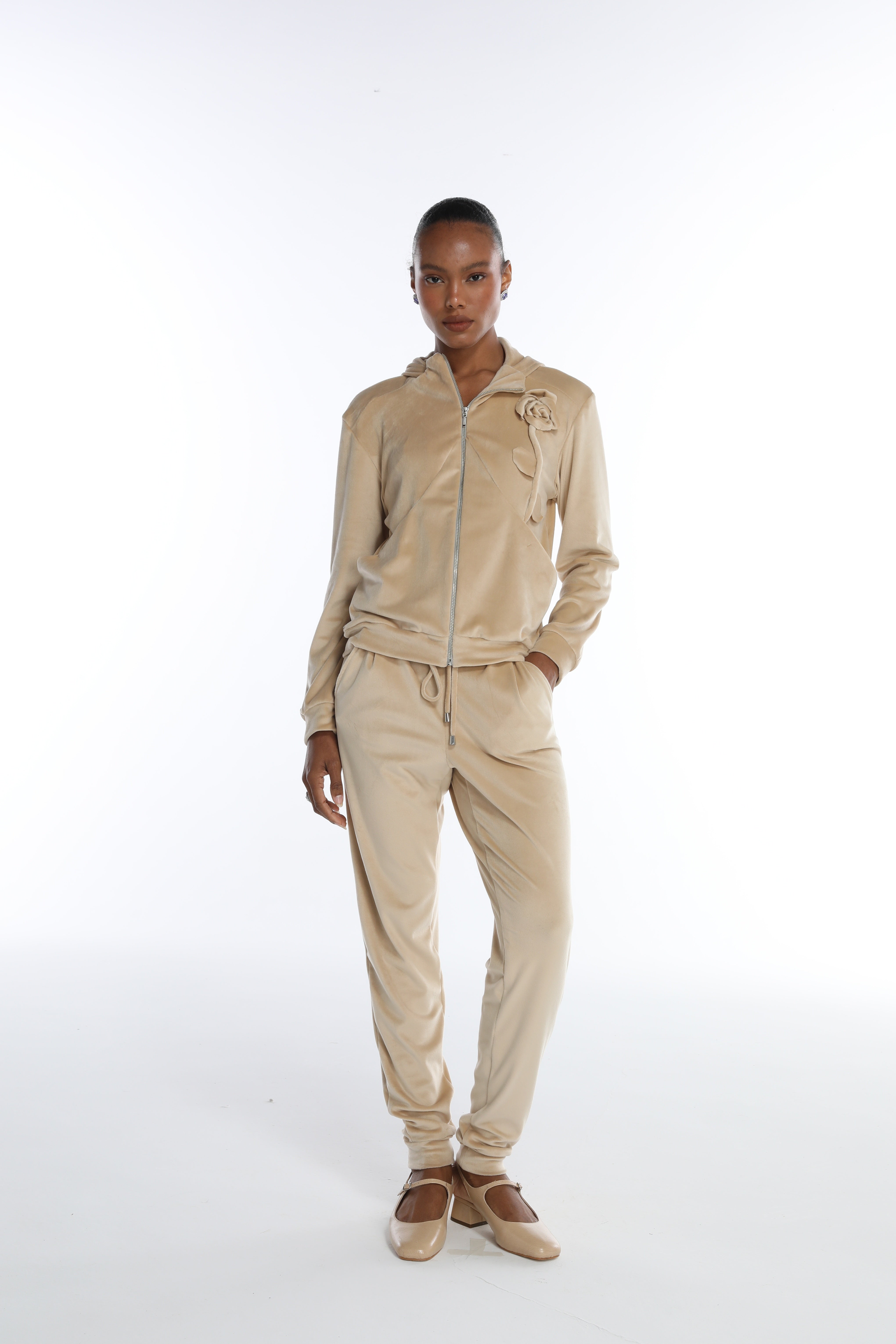 Jaqueta Malha Veludo Com Capuz