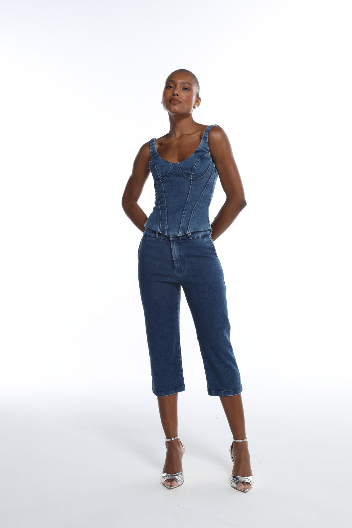 Corset Jeans Estruturado Decote Arredondado