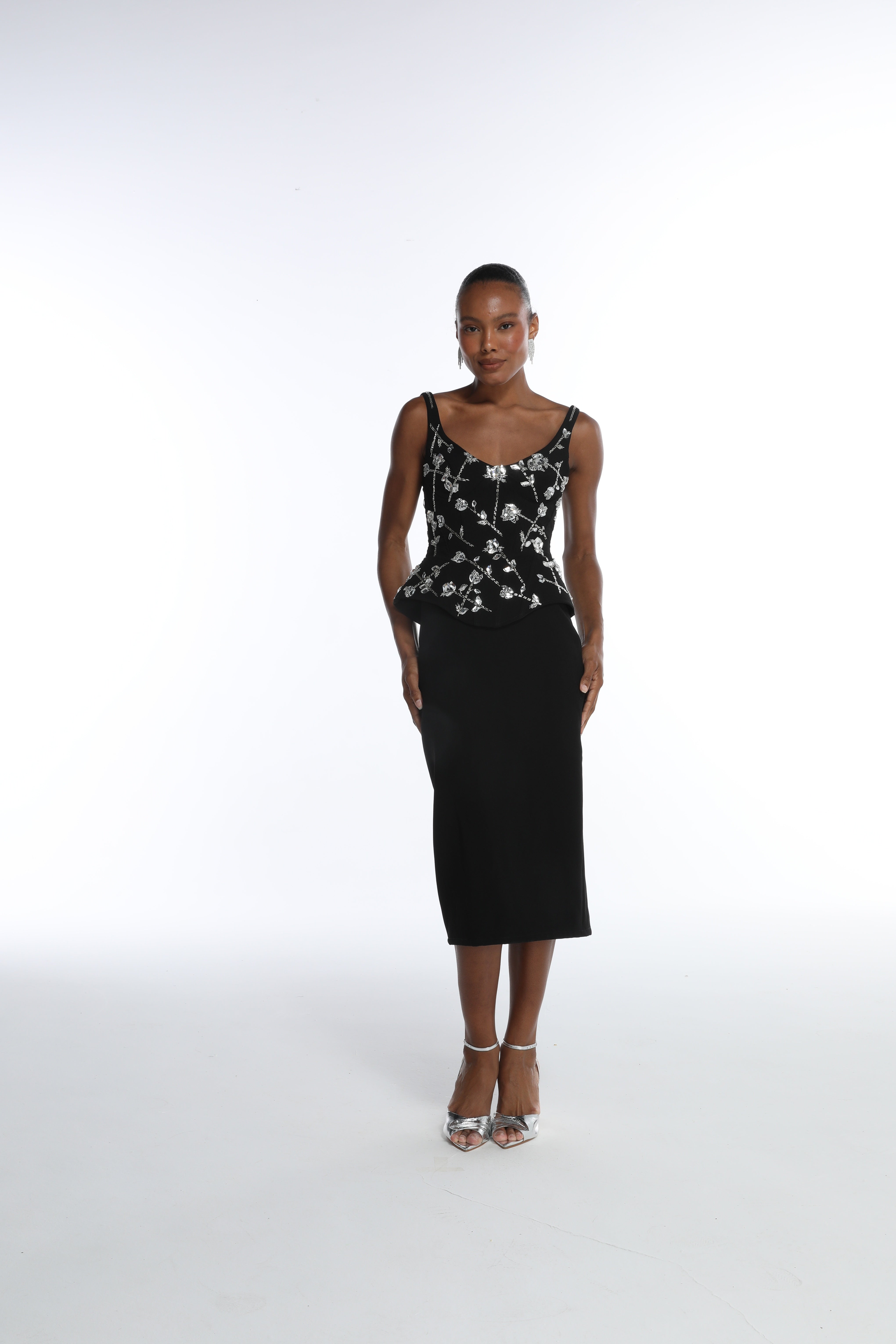 Saia Mídi Lápis de Crepe