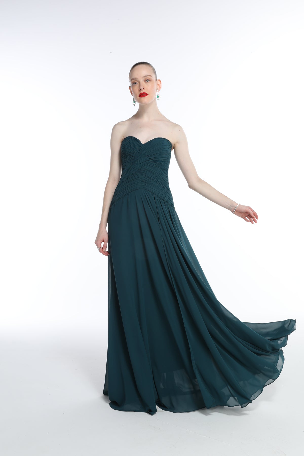 Vestido Longo Drapeado Chiffon Saab