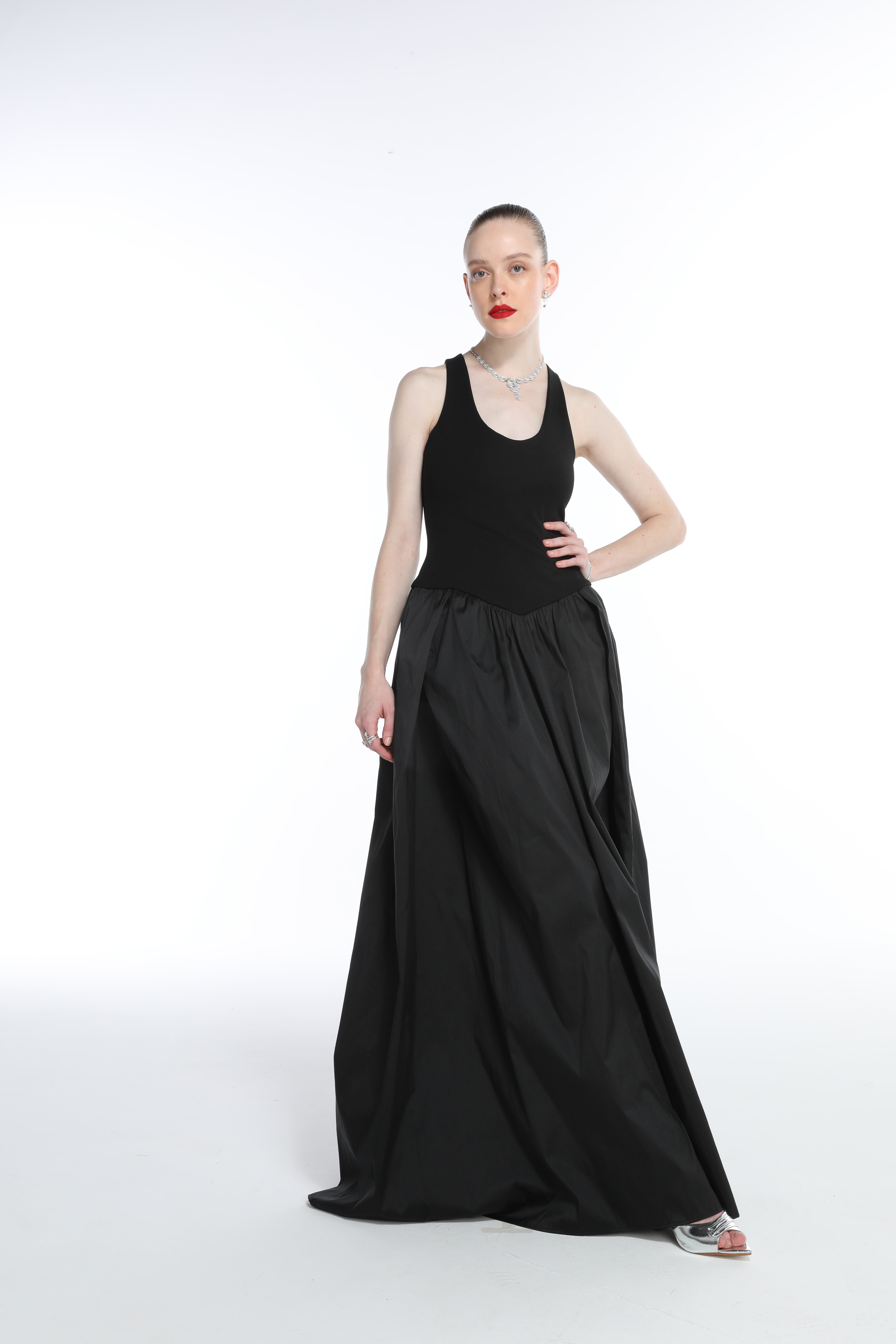 Vestido Longo Com Alças Largas Tafetá