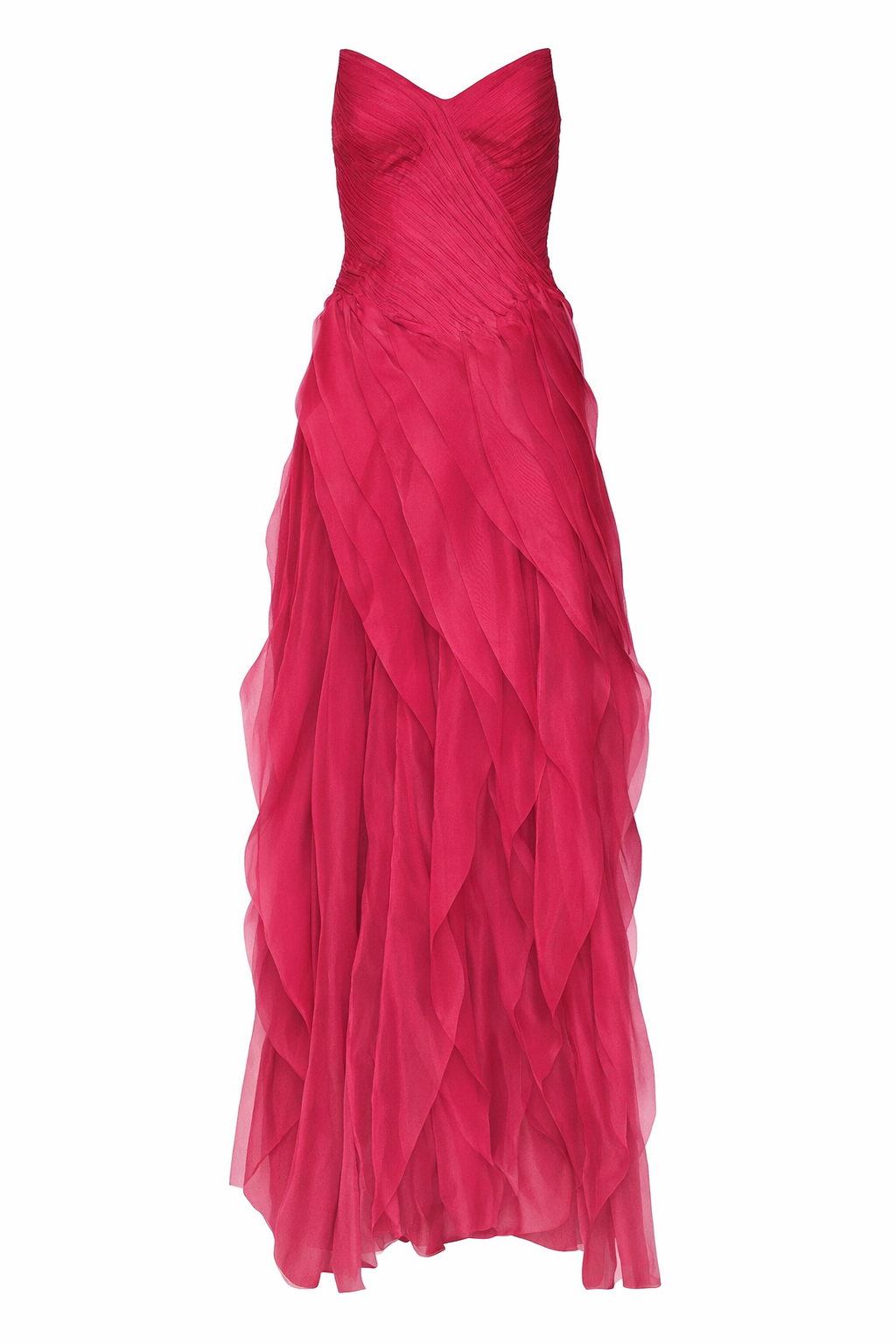 Vestido Longo Organza Sem Alças Drapeado