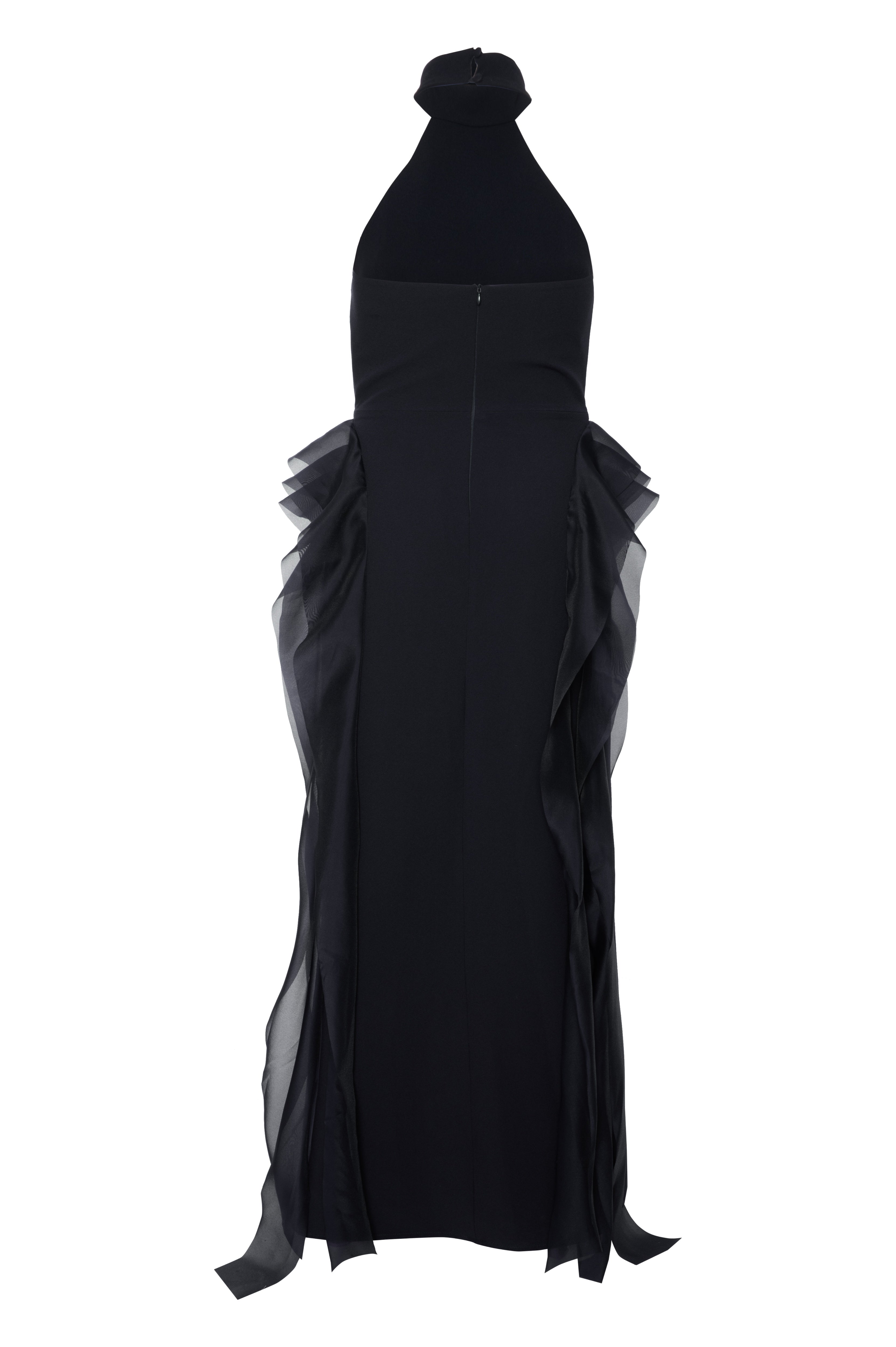 Vestido Longo Gola Alta Crepe E Organga