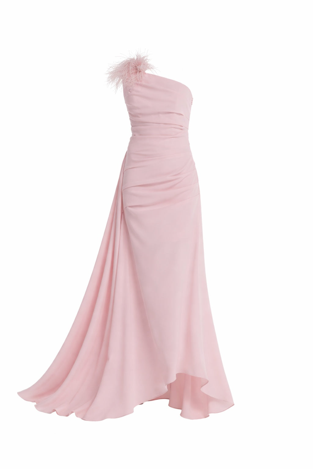 Vestido Longo Ombro Único Com Plumas