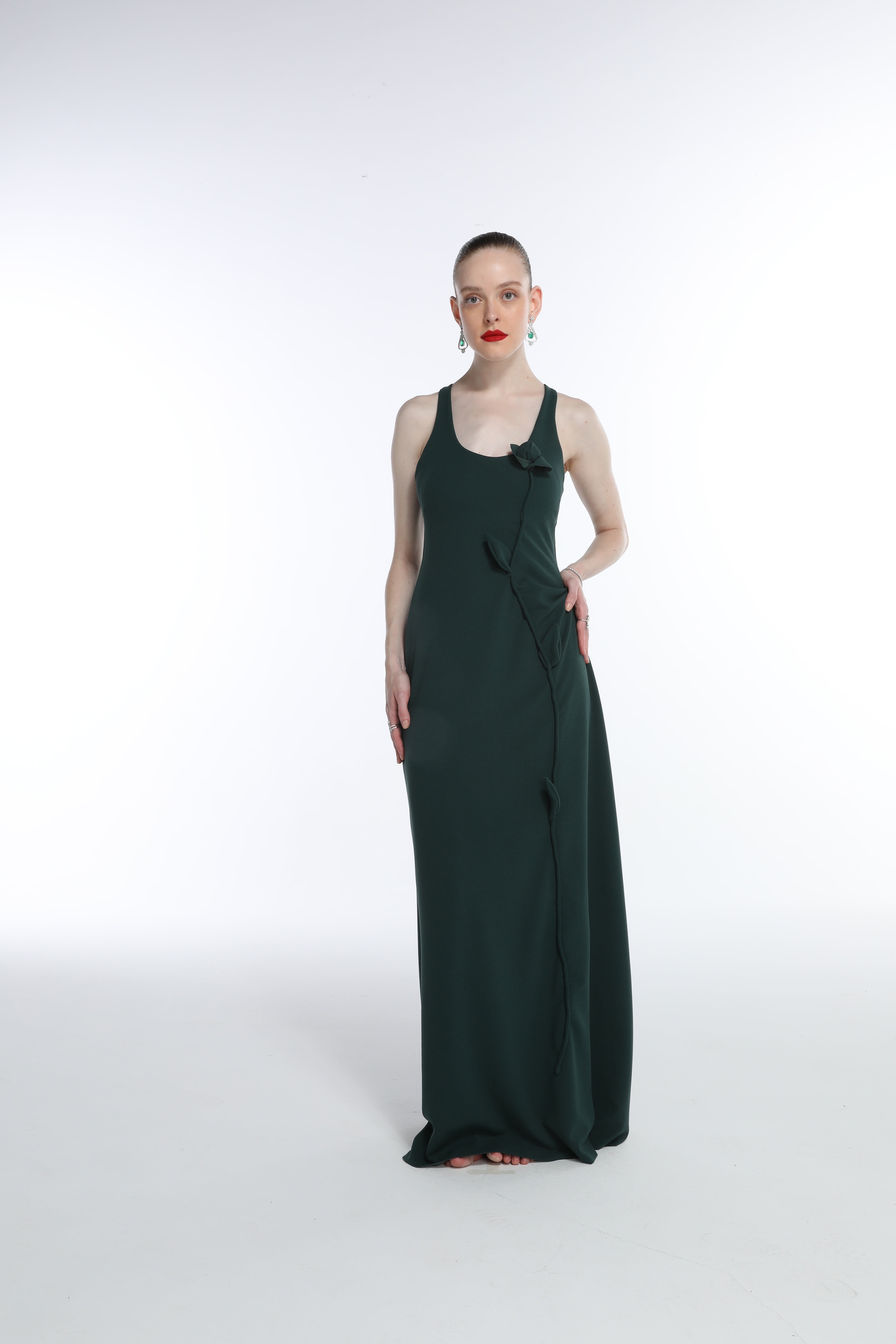 Vestido Longo Malha Crepe Decote Nadador