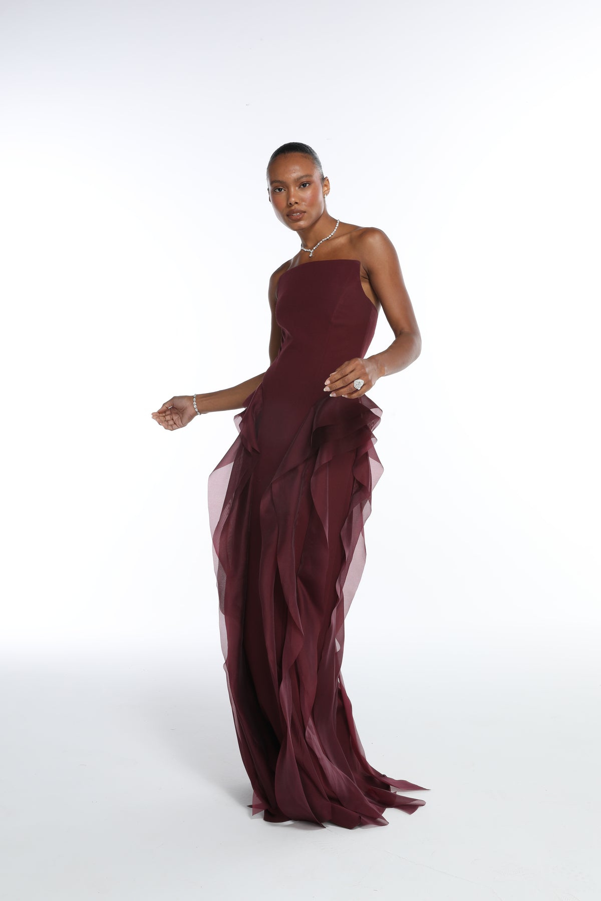 Vestido Longo Decote Quadrado Sem Alças