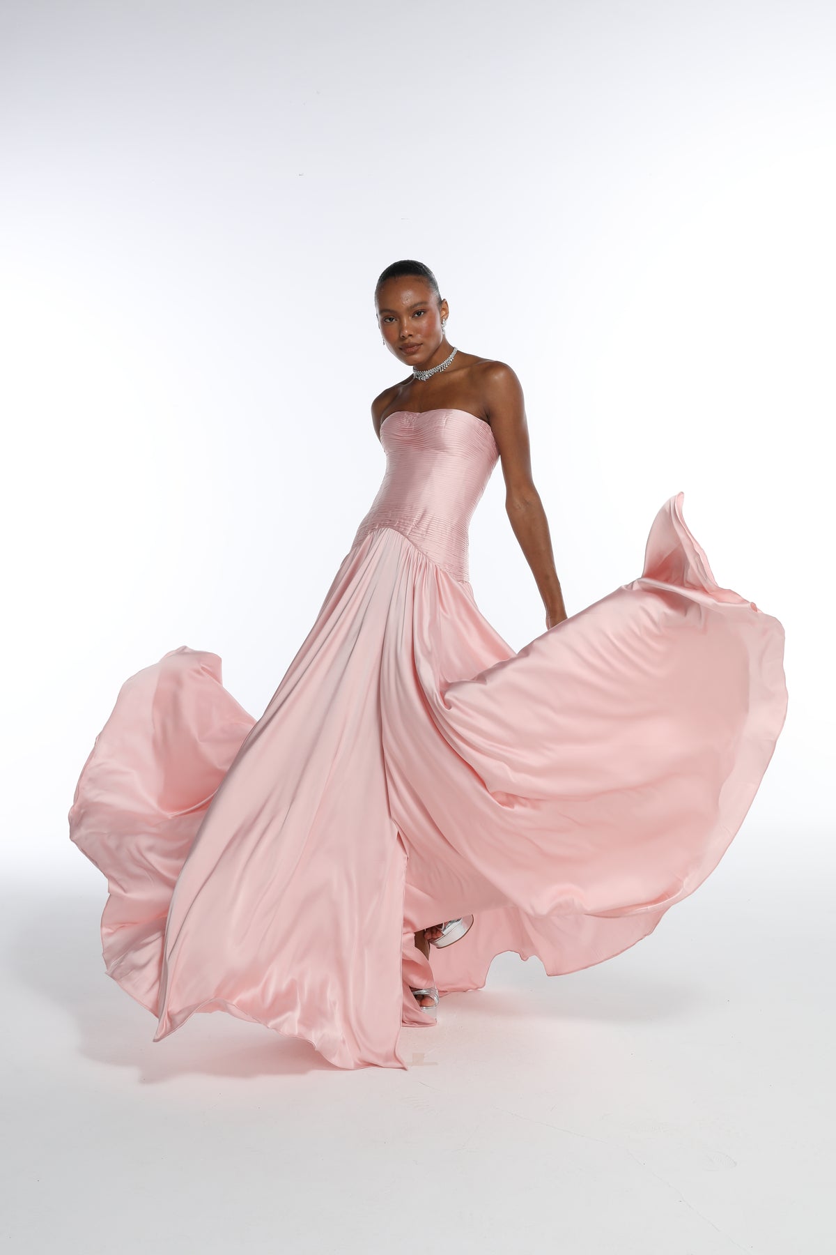 Vestido Longo Drapeado em Cetim Lanvin