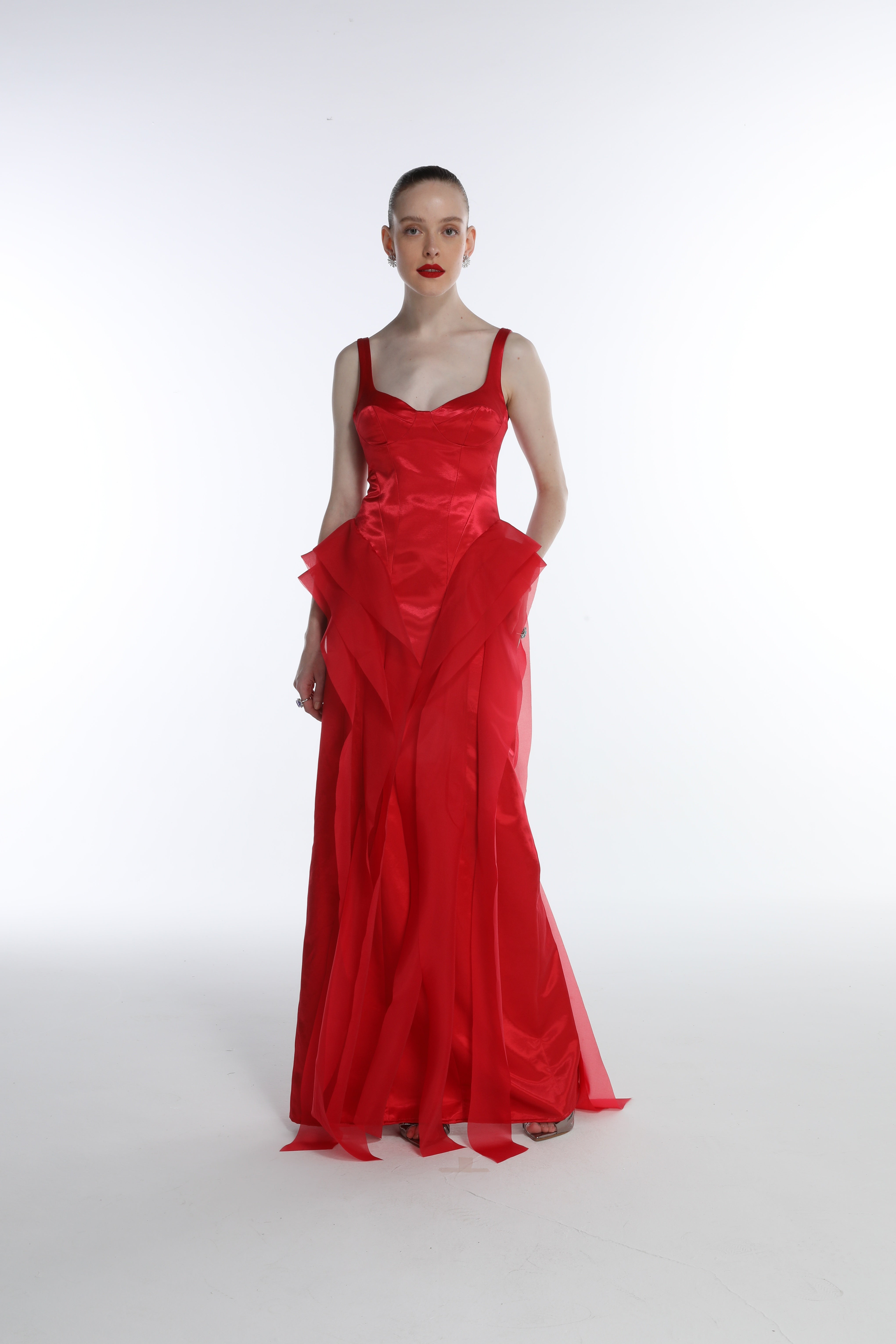 Vestido Longo Drapeado Cetim Italiano