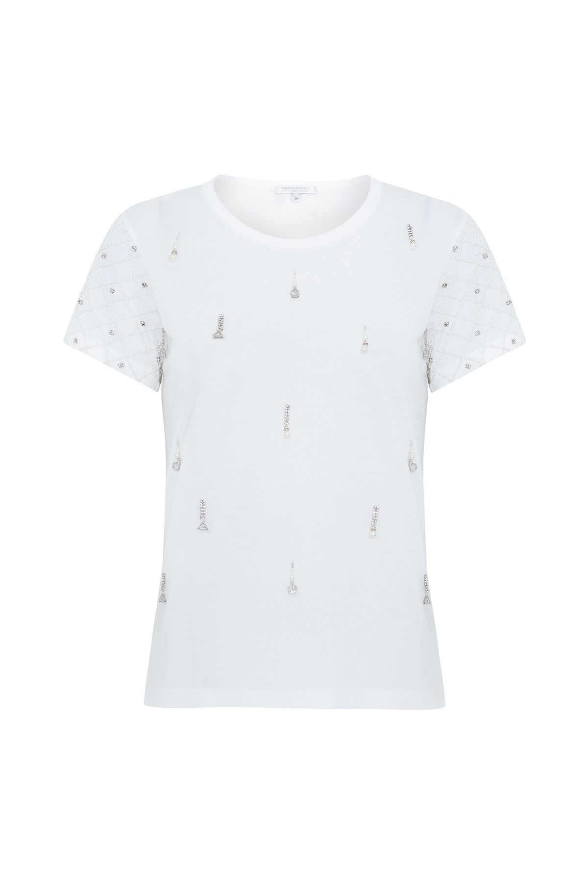 T-Shirt Gola Redonda com Bordado Joias