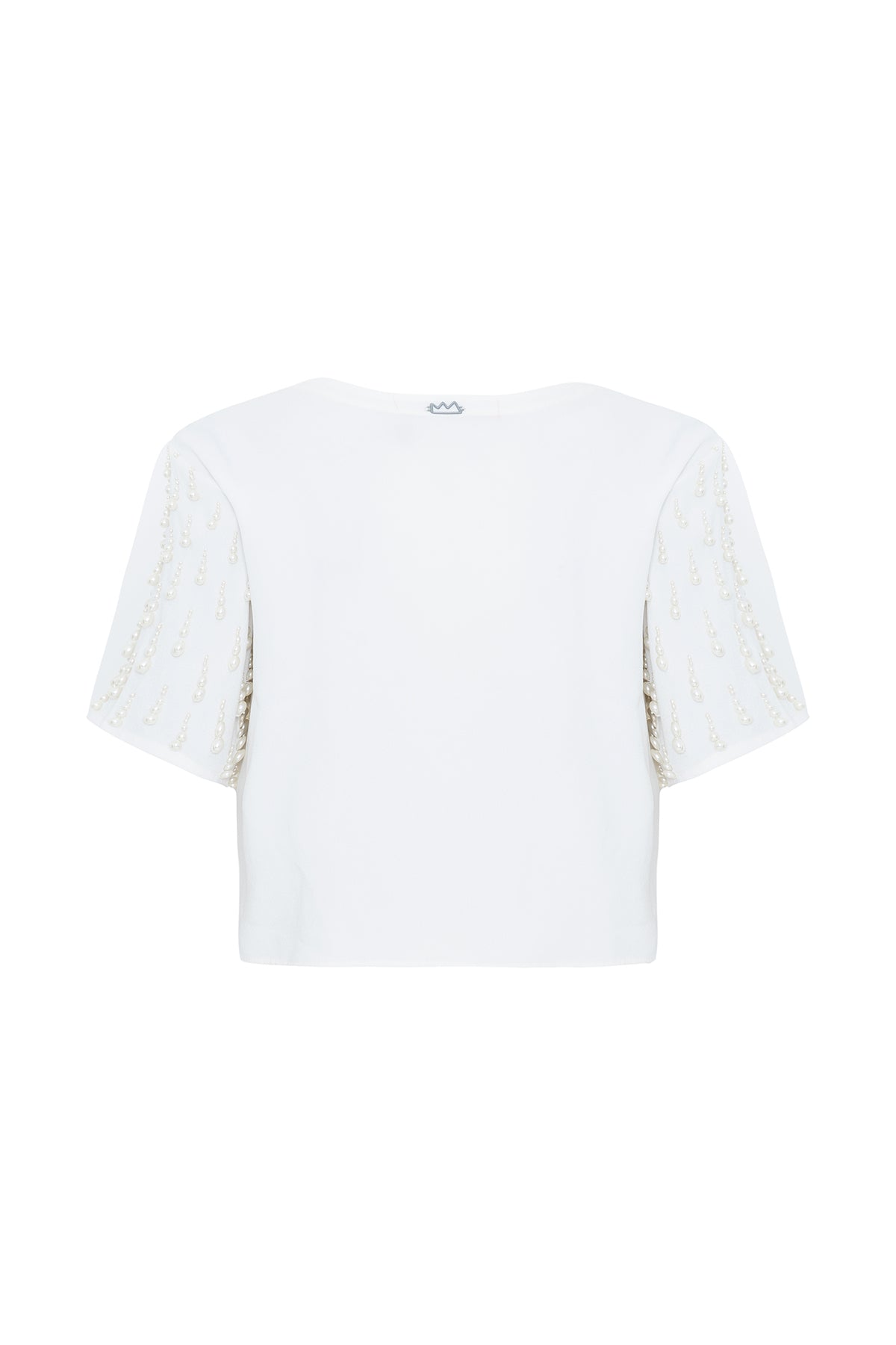 T-Shirt Cropped Bordada em Crepe