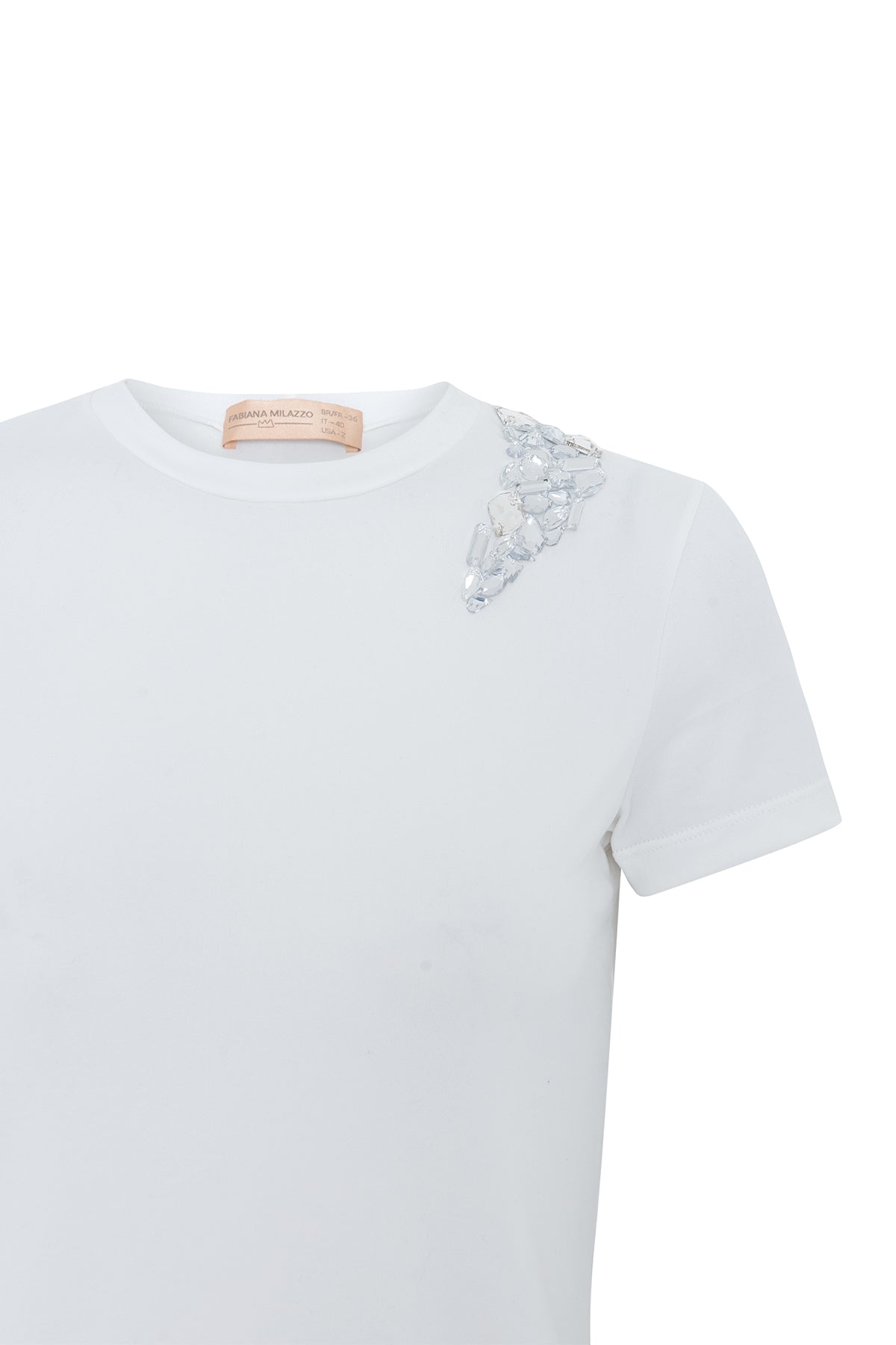 T-Shirt Gola Redonda Bordada