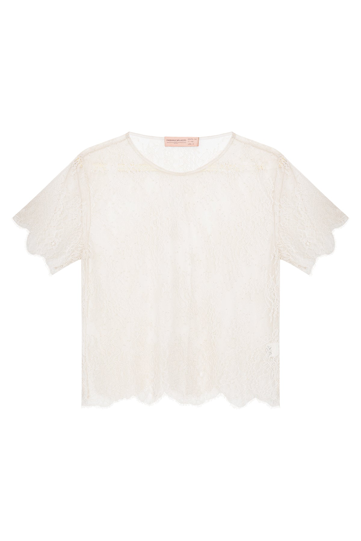T-Shirt de Renda com Mangas Curtas