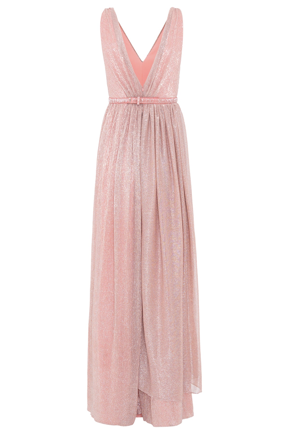 Vestido Longo Metalizado com Decote em V