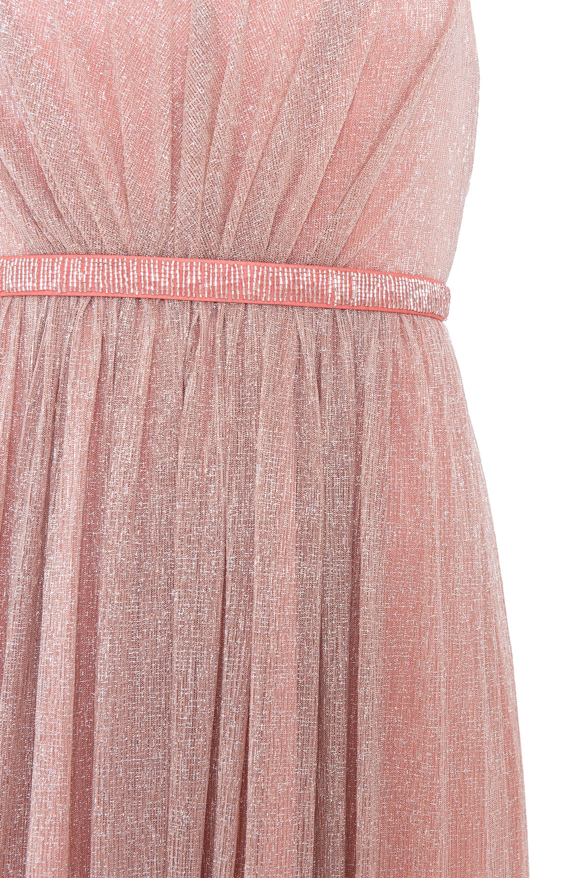 Vestido Longo Metalizado com Decote em V