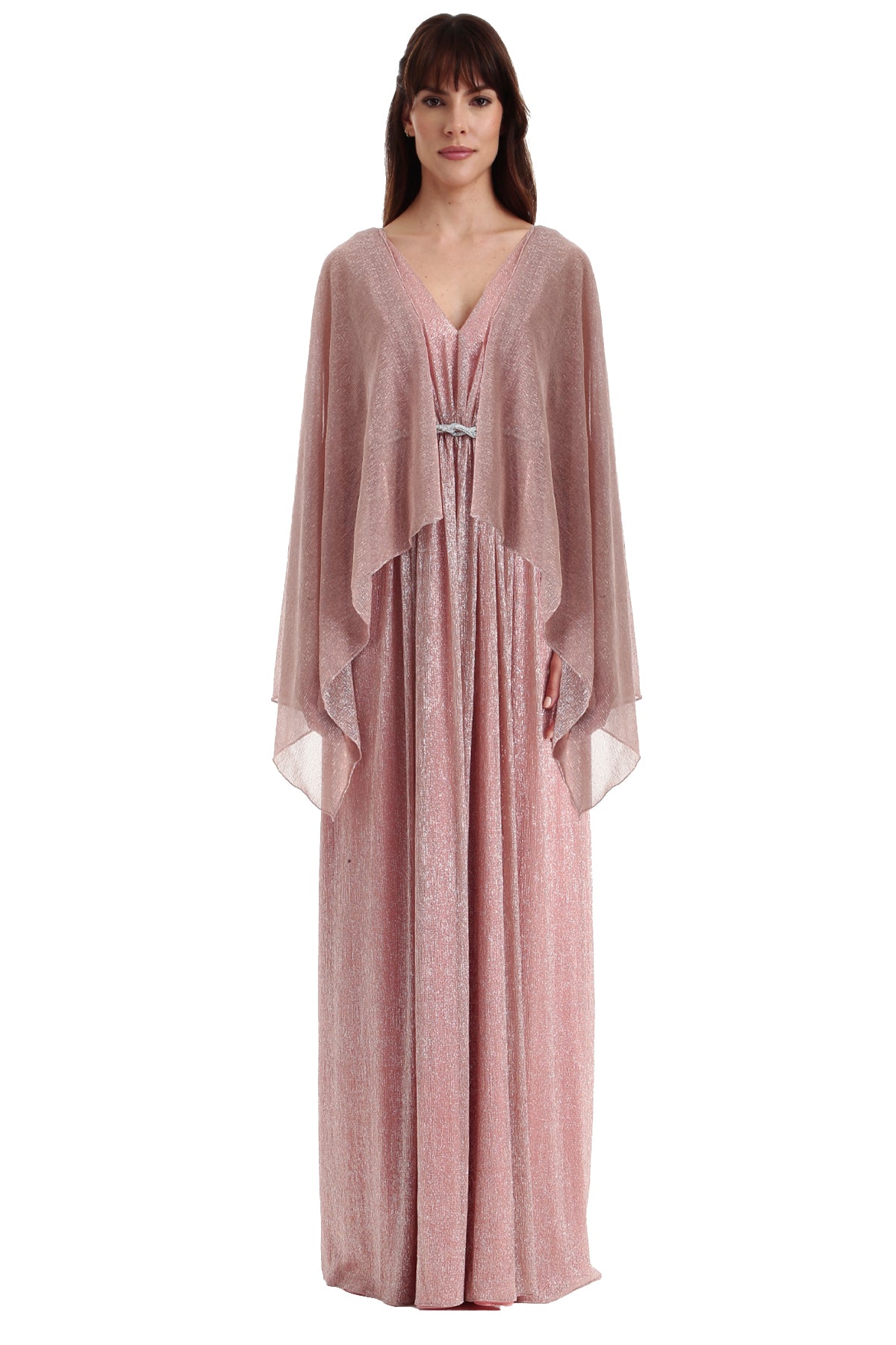 Vestido Longo Metalizado com Decote em V