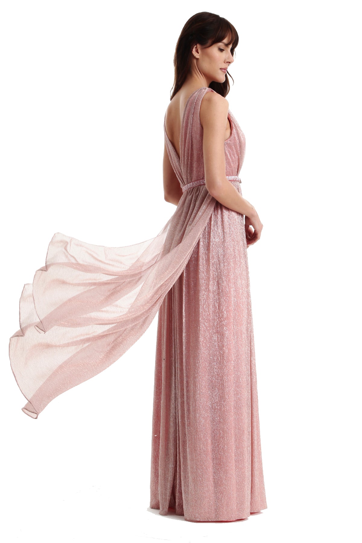 Vestido Longo Metalizado com Decote em V