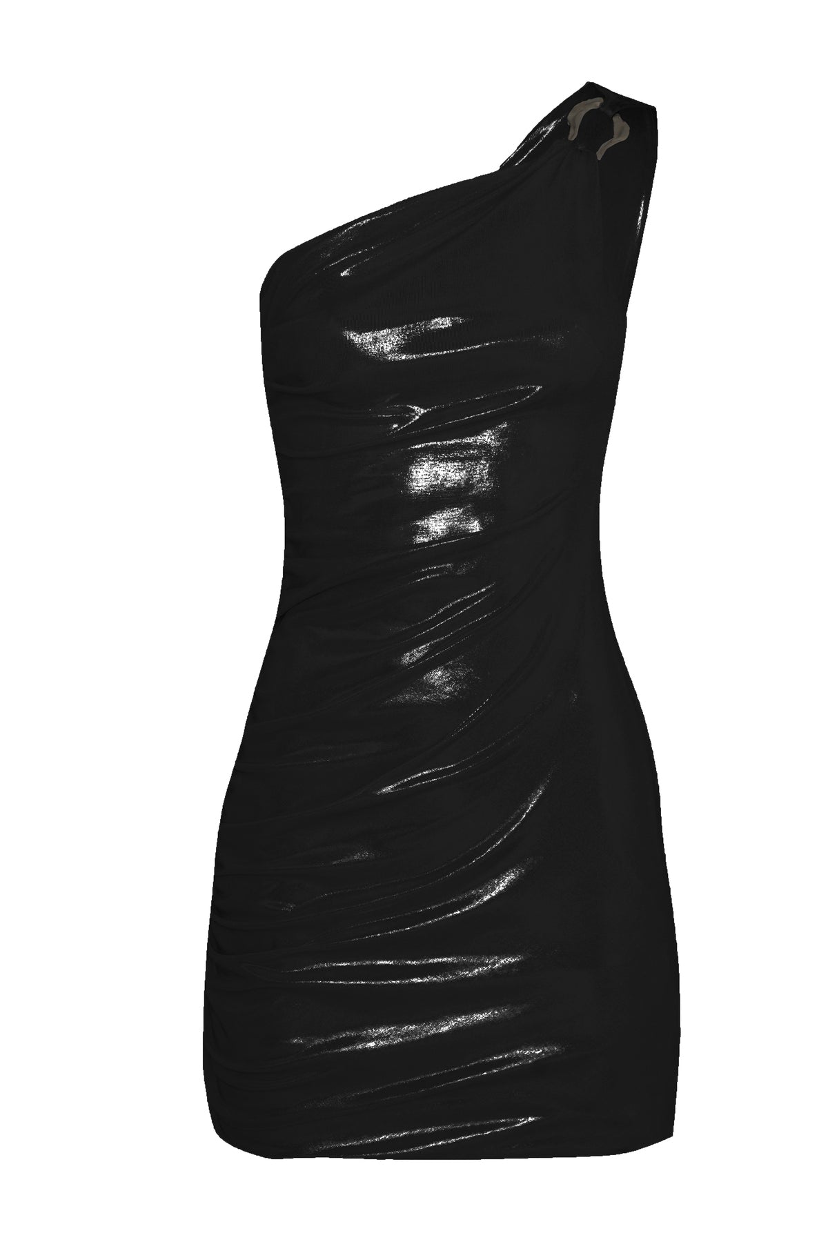 Vestido Curto Drapeado Ombro Único Detalhe De Argola