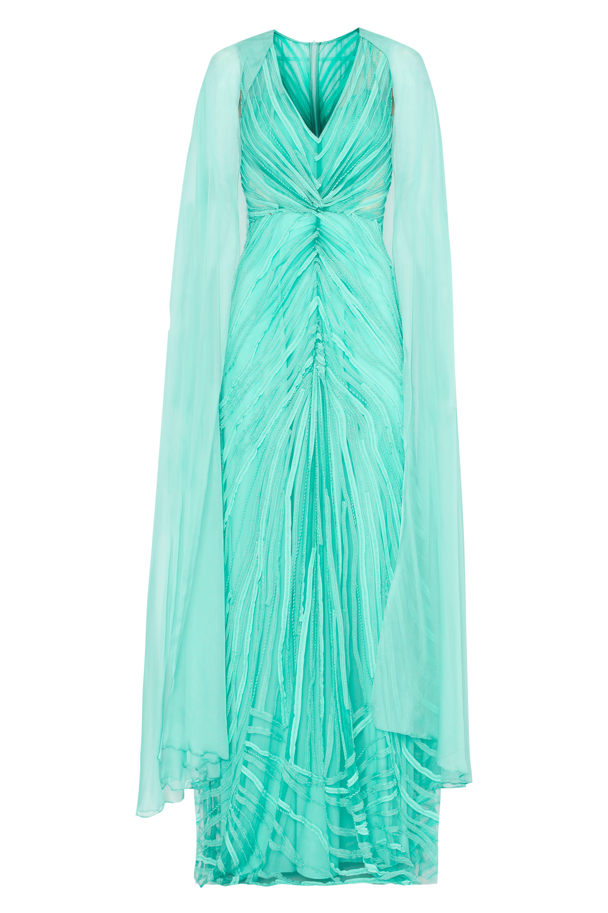 Vestido Longo Bordado Com Capa