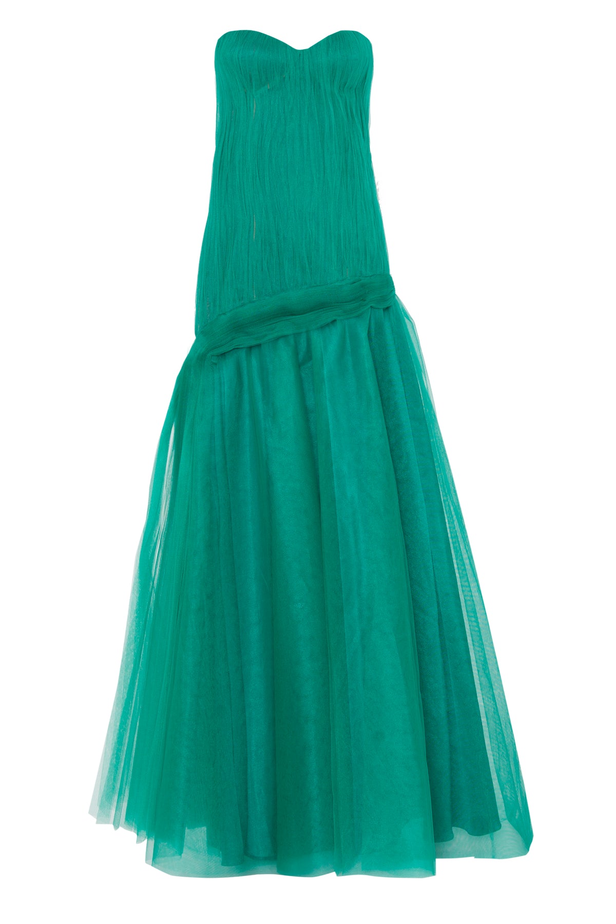 Vestido Longo Tule Sem Alças Assimétrico