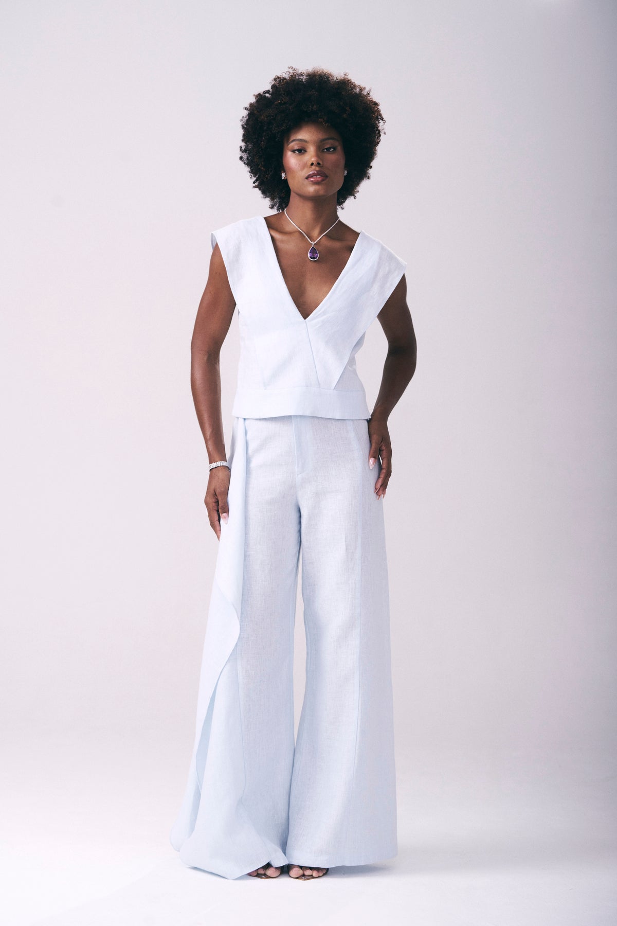 Blusa Linho Transpassada Decote Em V